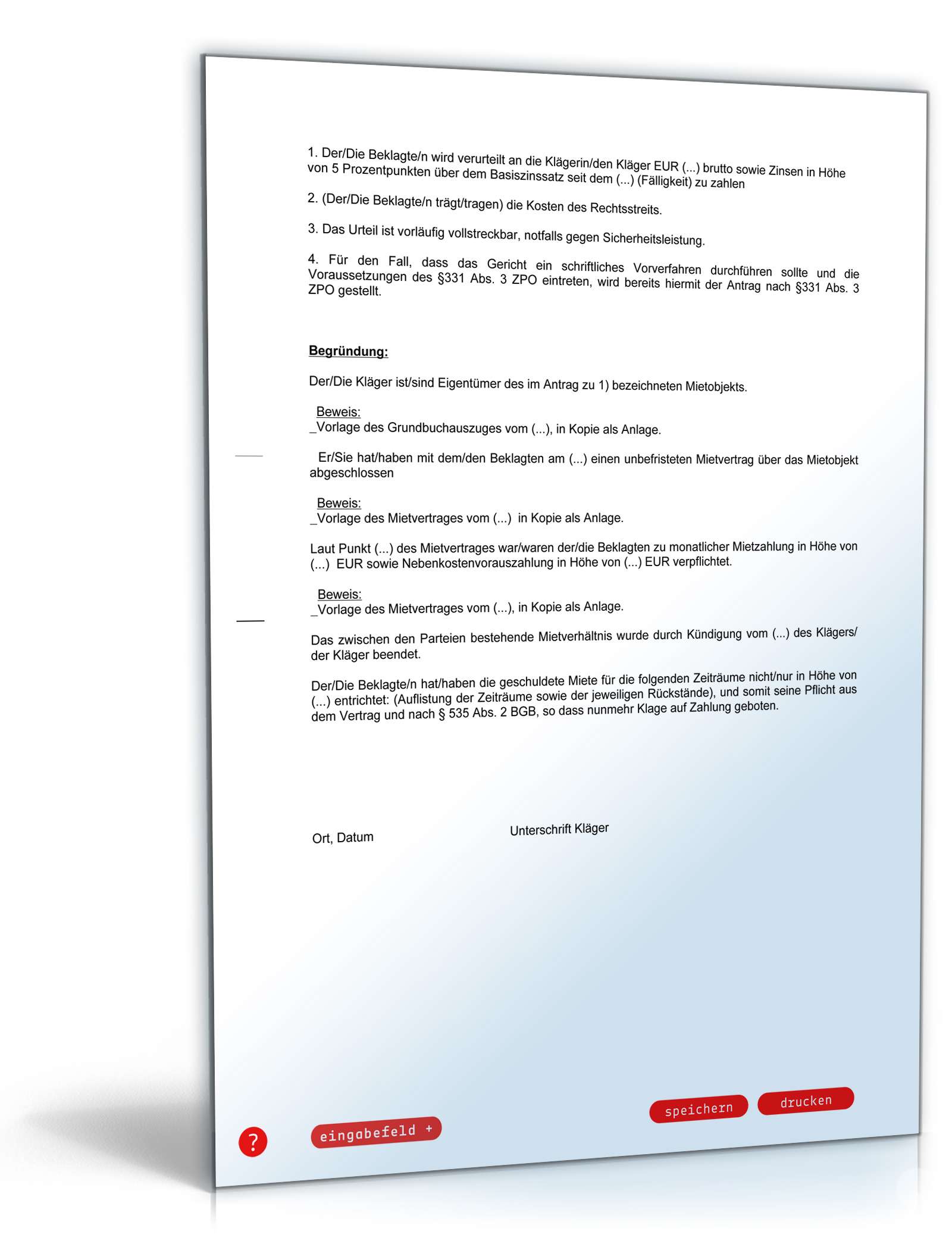 Zahlungsklage Miete PDF. Seite: 2