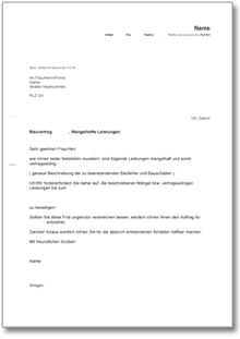 Beschwerde an einen Architekten (wegen mangelhafter Leistung) Word