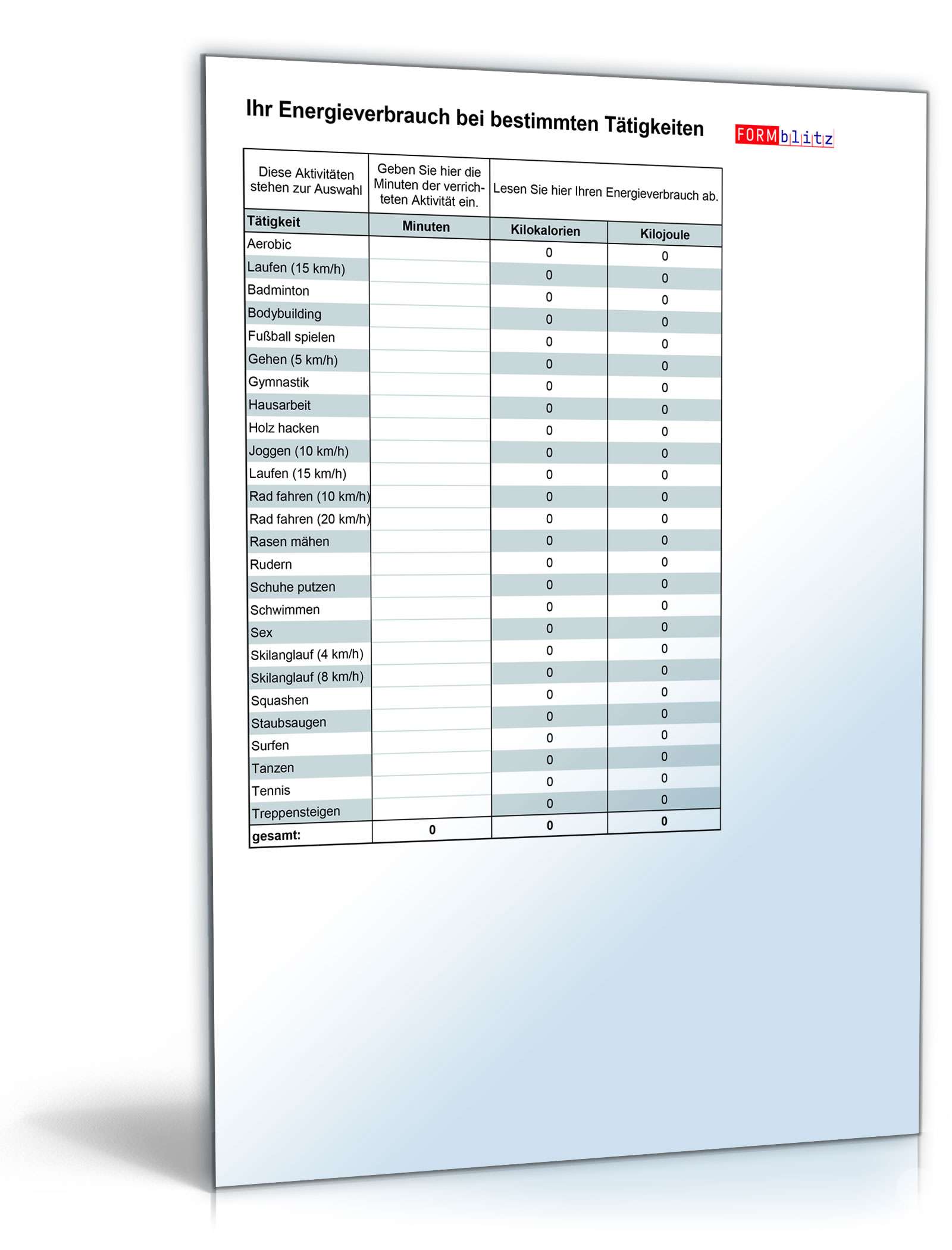 Diät-Rechner Excel. Seite: 2