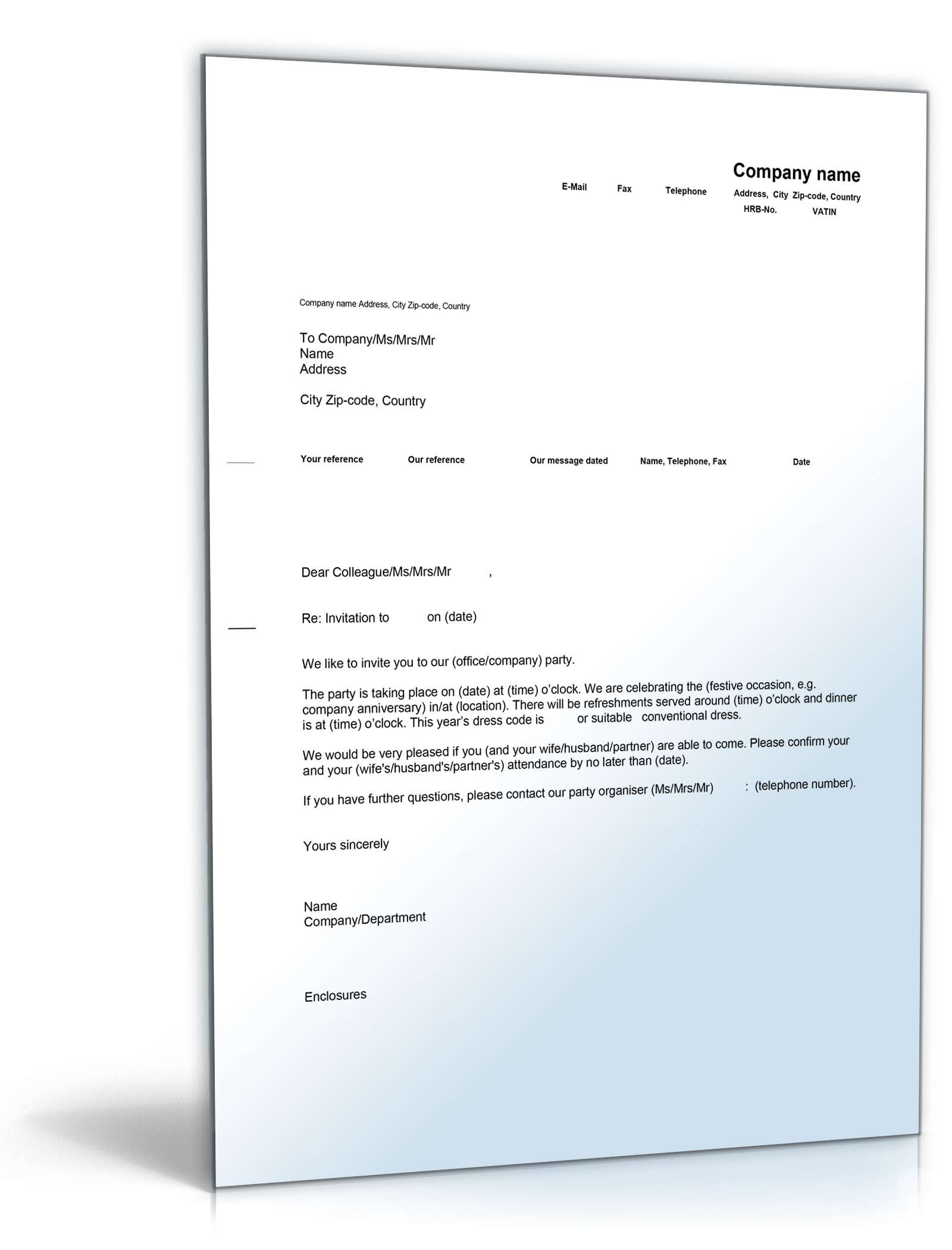 Einladung Betriebsfeier Englisch/Deutsch Word. Seite: 2