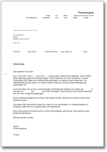 Abmahnung Beteiligung an unrechtmäßigem Streik Word