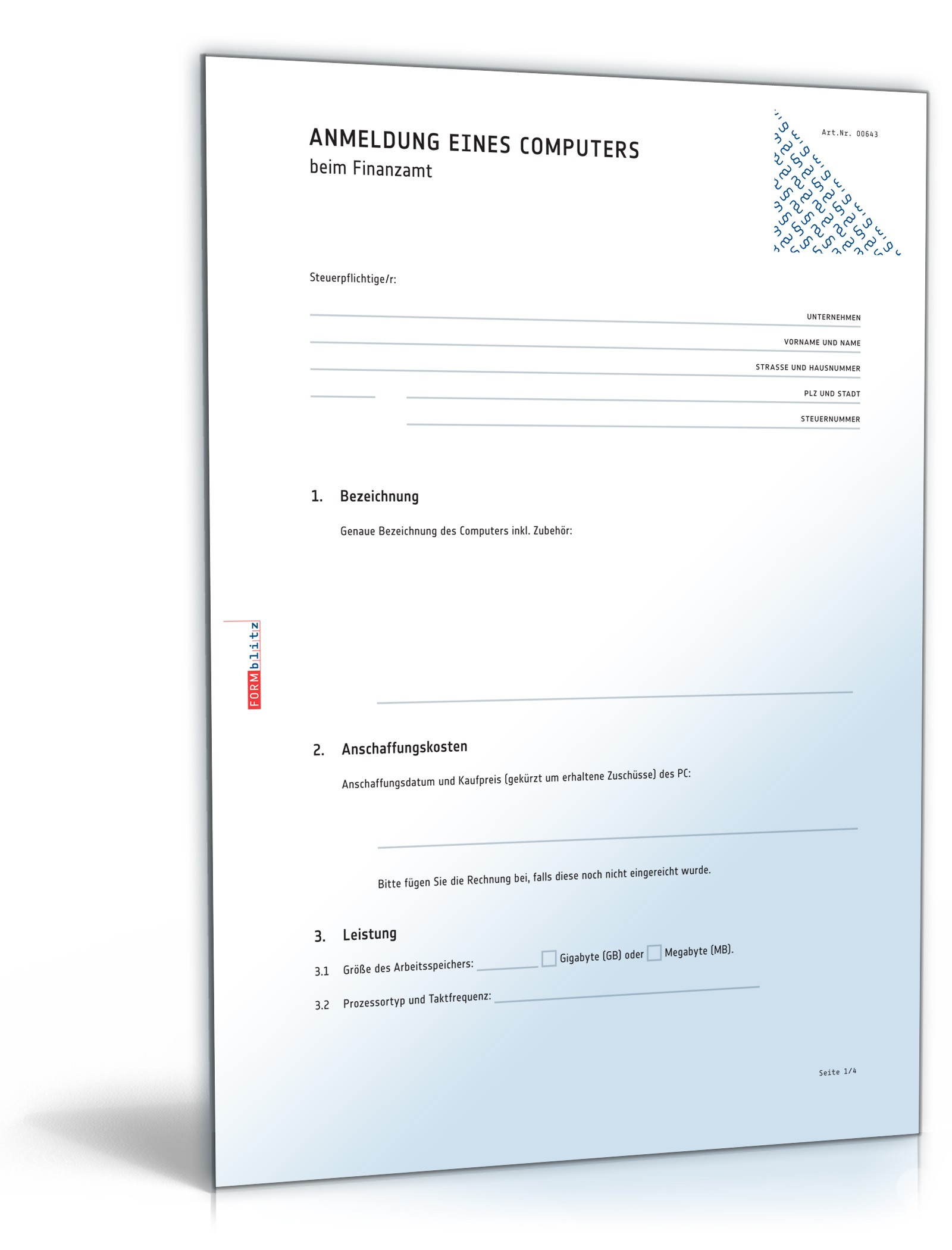 Anmeldung eines Computers beim Finanzamt PDF