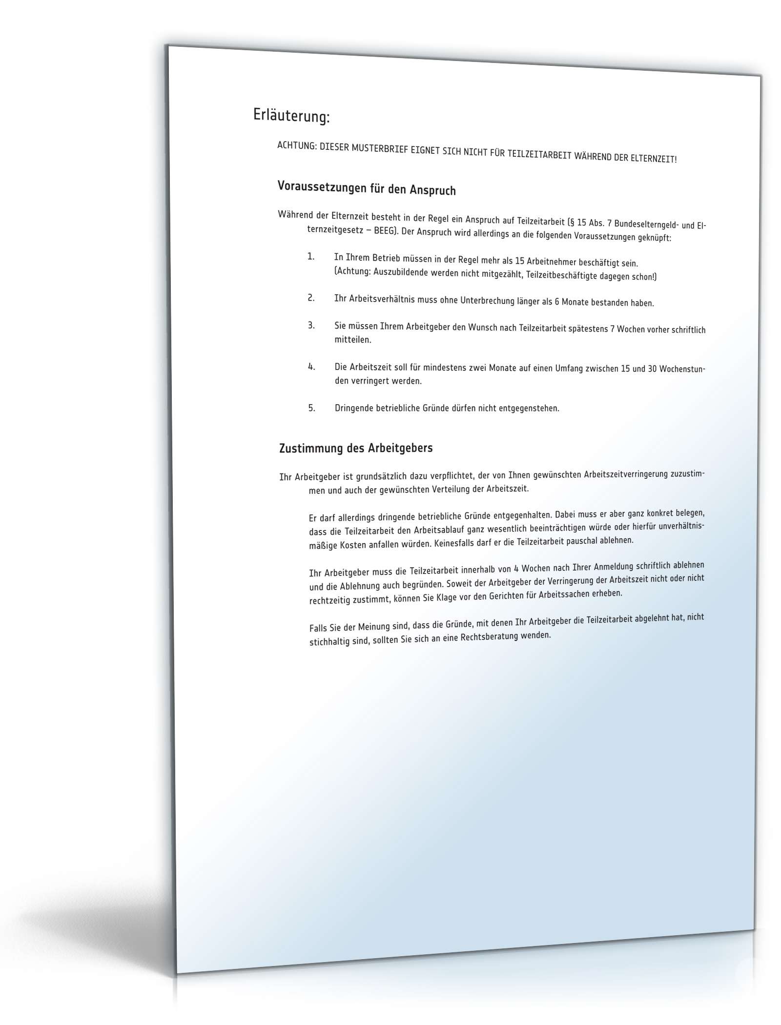 Antrag Teilzeitarbeit während Elternzeit PDF. Seite: 2