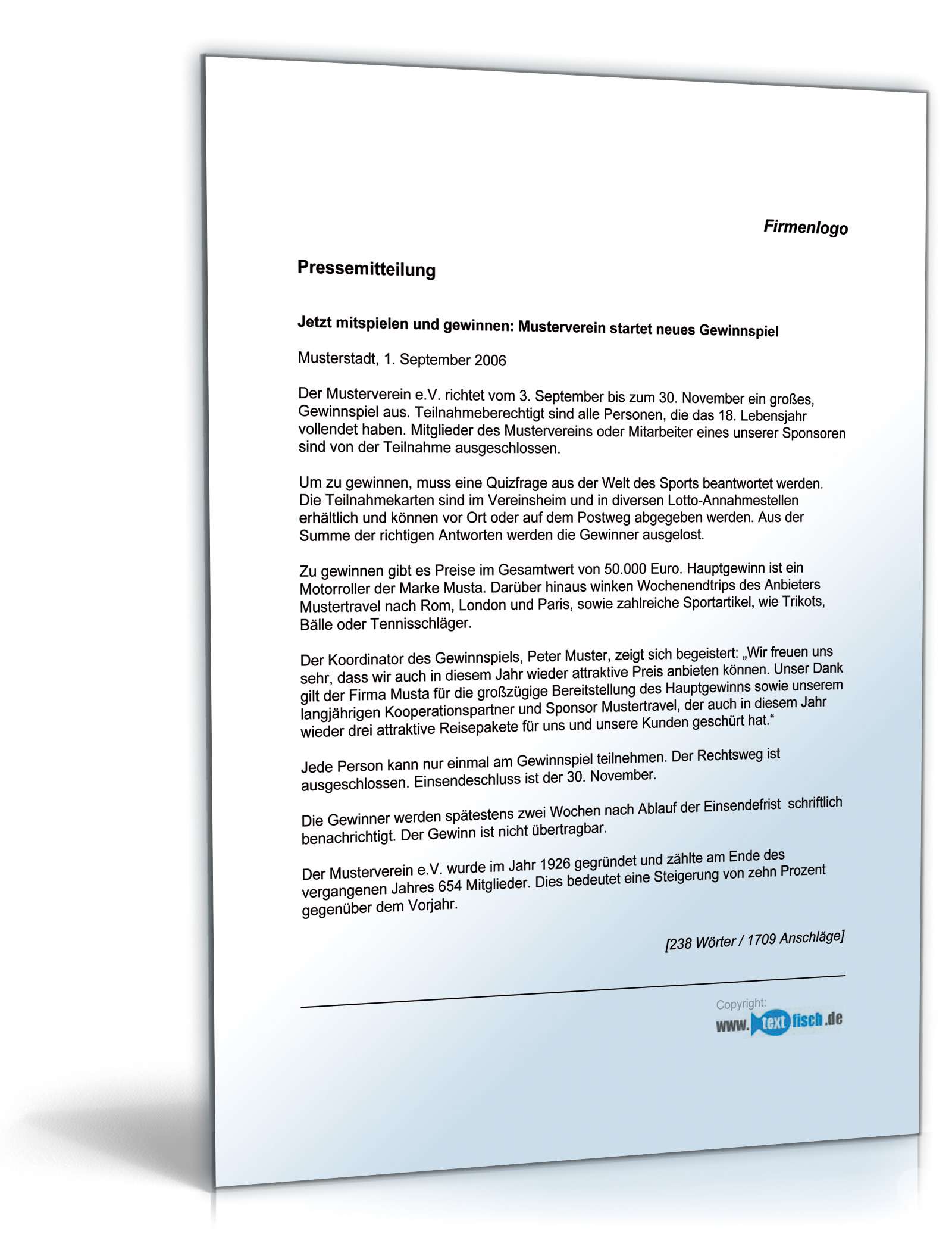 Pressemitteilung Verein über Gewinnspiel