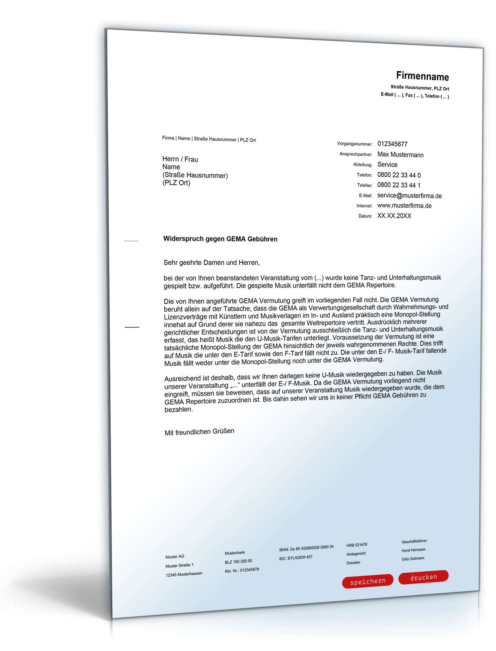 Widerspruch GEMA-Gebühren Veranstaltung ohne U-Musik PDF