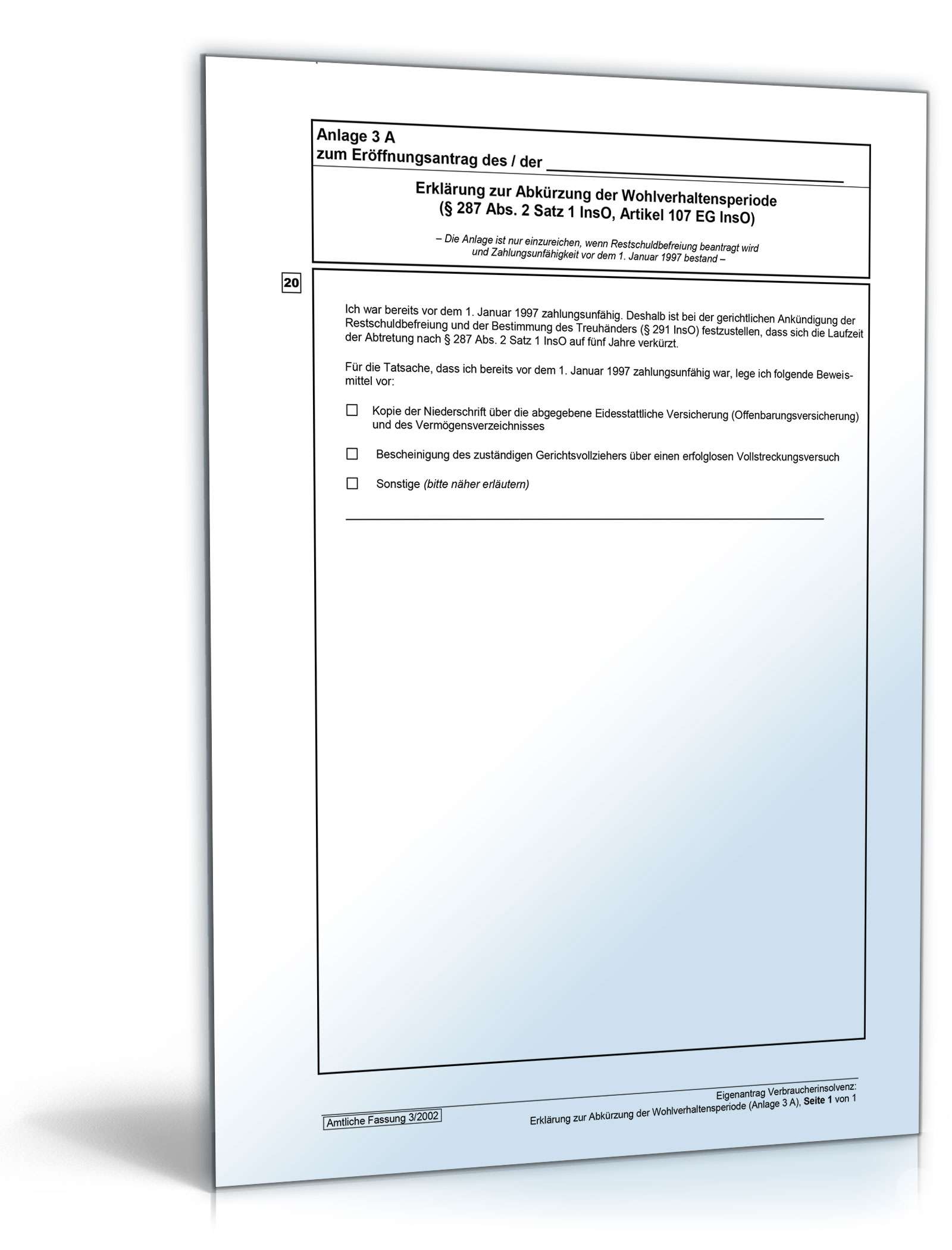 Vordrucke für das Verbraucherinsolvenzverfahren Excel. Seite: 7