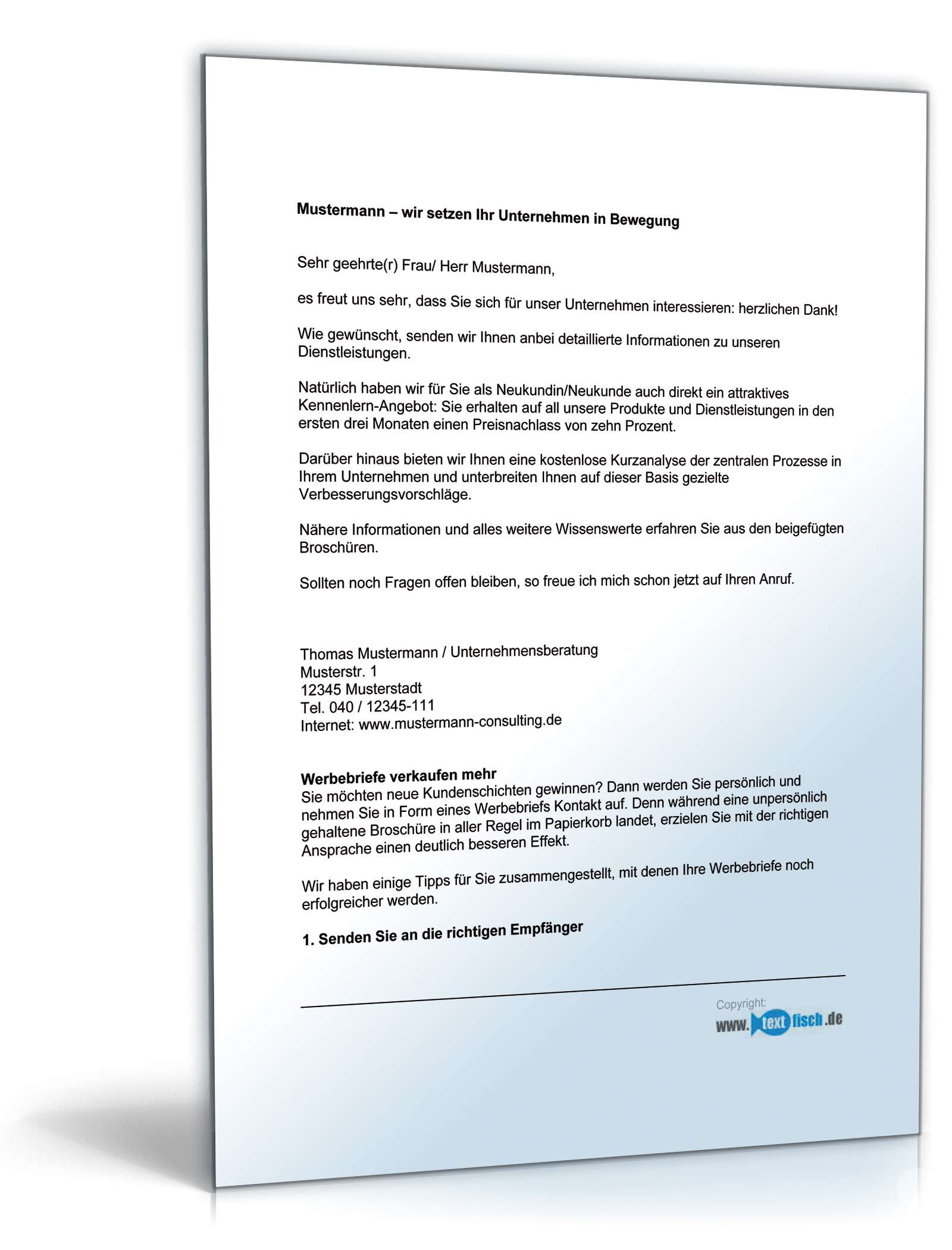 Begleitbrief zum Werbebrief Unternehmensberatung