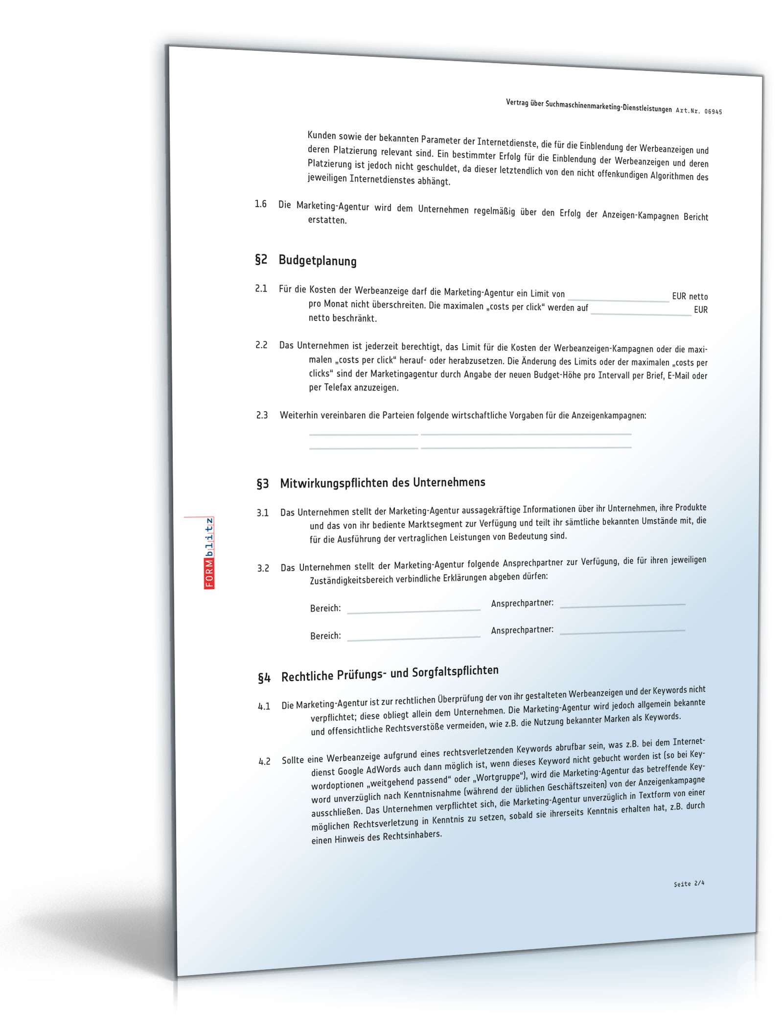 Vertrag Suchmaschinenmarketing PDF. Seite: 2