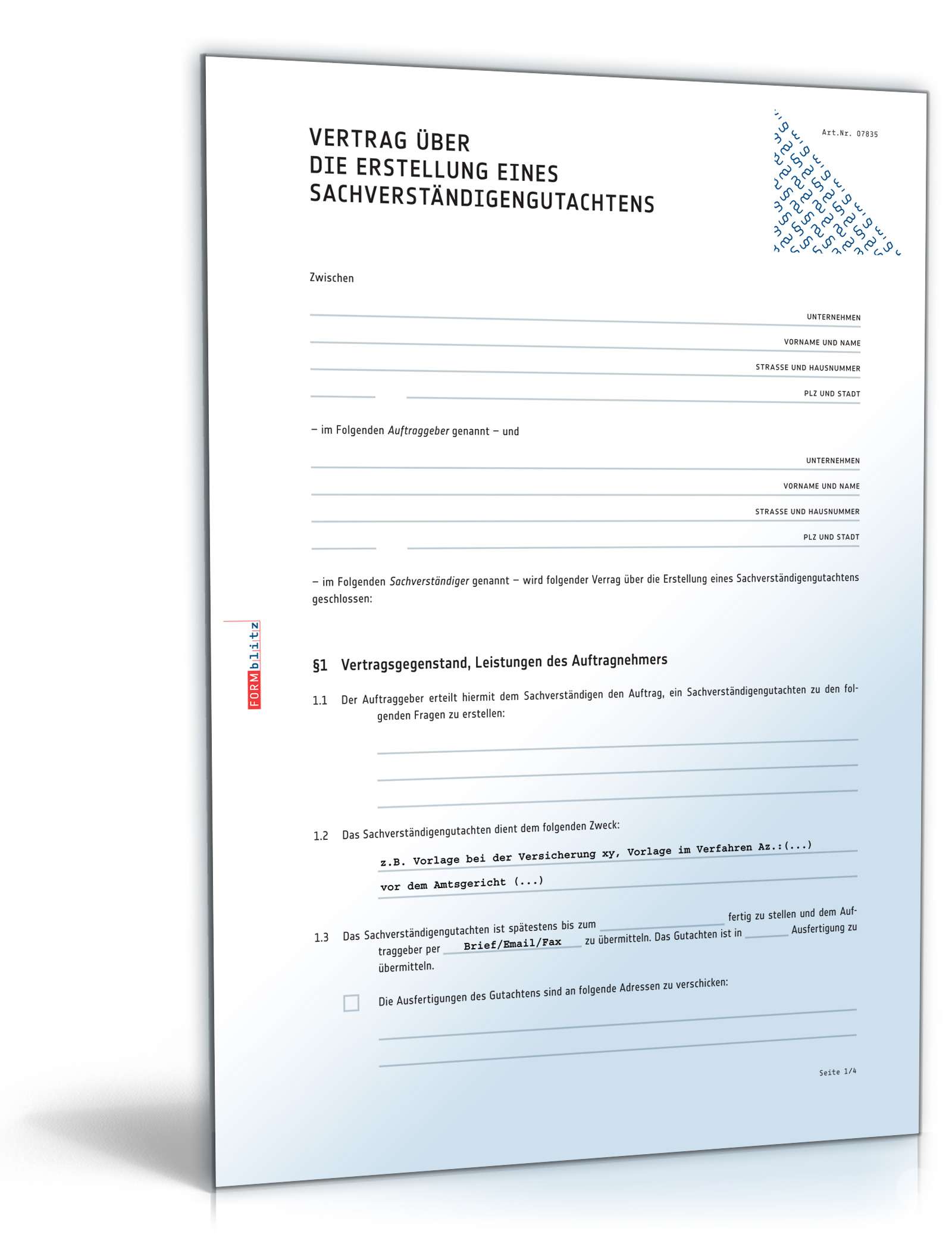 Vertrag Sachverständigengutachten PDF