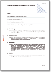 Vertrag Untermieterlaubnis Word