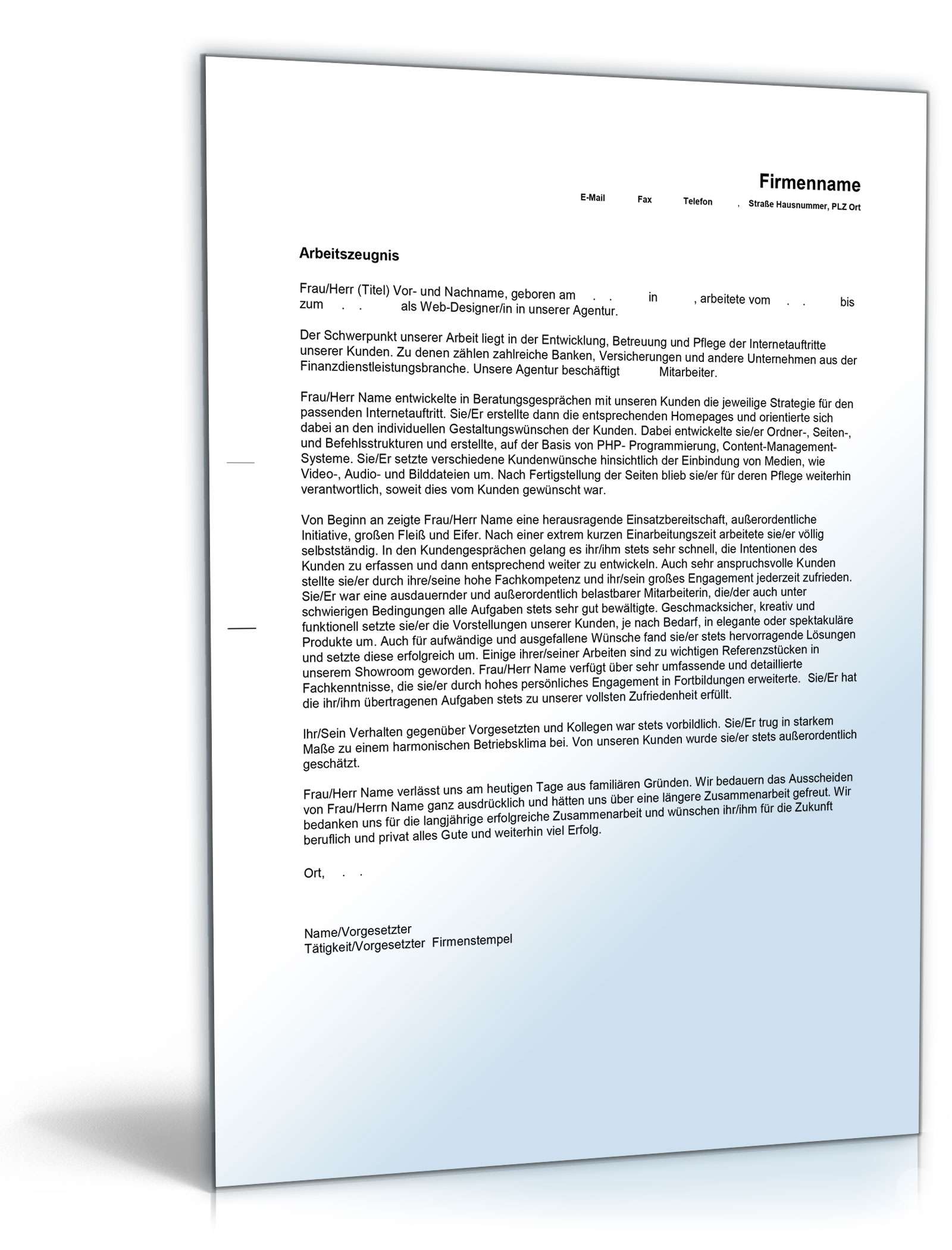 Arbeitszeugnis Webdesigner Excel. Seite: 4