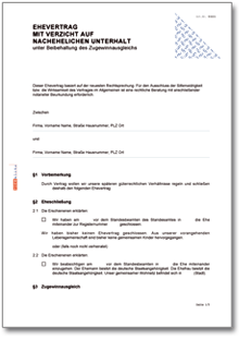 Ehevertrag mit Verzicht auf nachehelichen Unterhalt und Beibehaltung des Versorgungsausgleichs Word