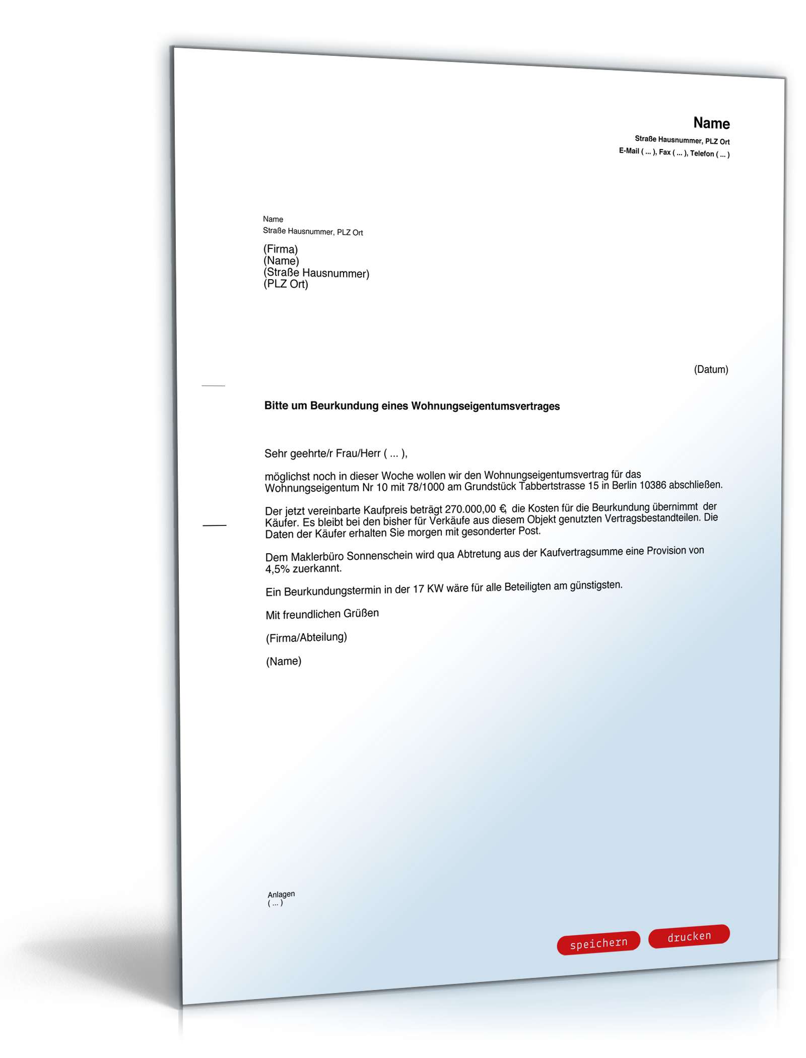 Beurkundung Immobilienkaufvertrag mit Maklerprovision PDF