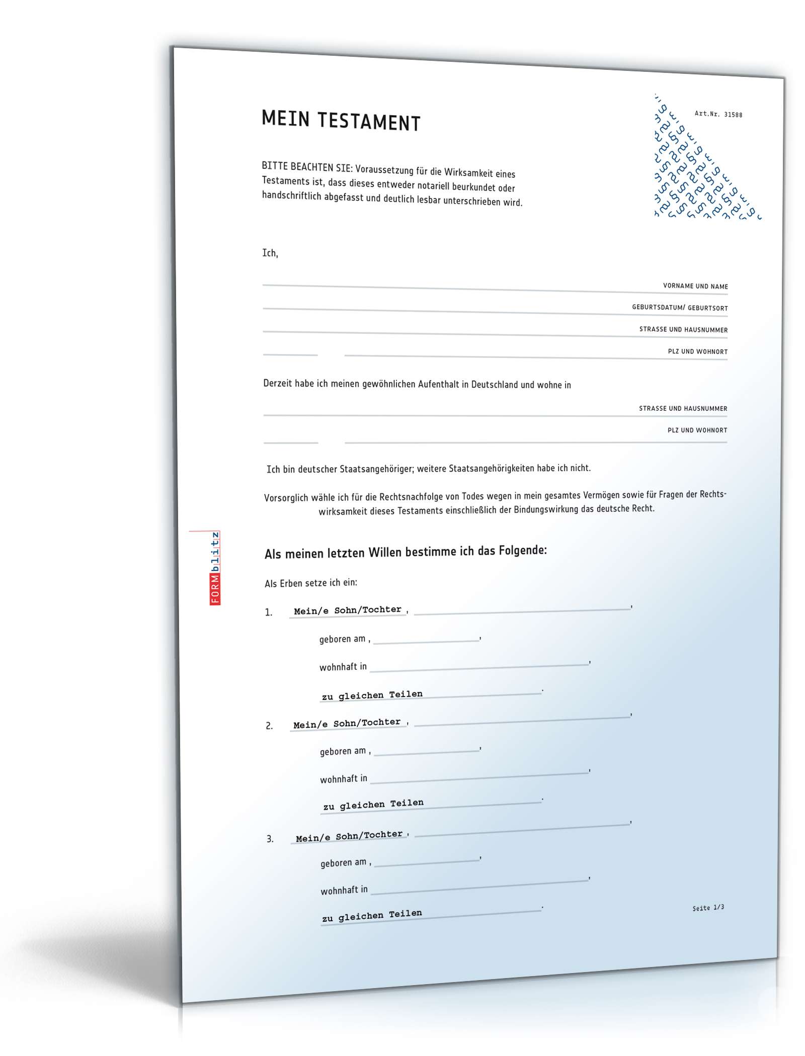 Testament mit Auflagen PDF