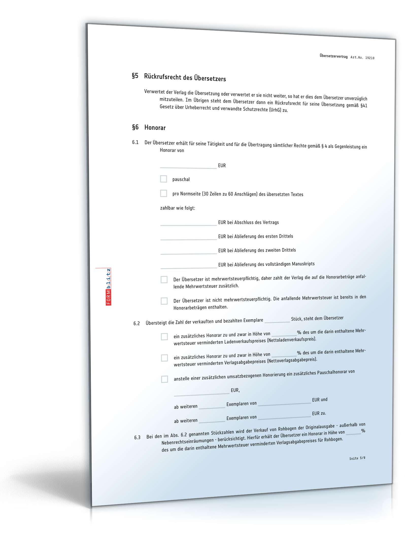 Übersetzervertrag PDF. Seite: 5