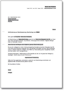 Aufforderung zur Nachbesserung bei Mangelhaftigkeit Word