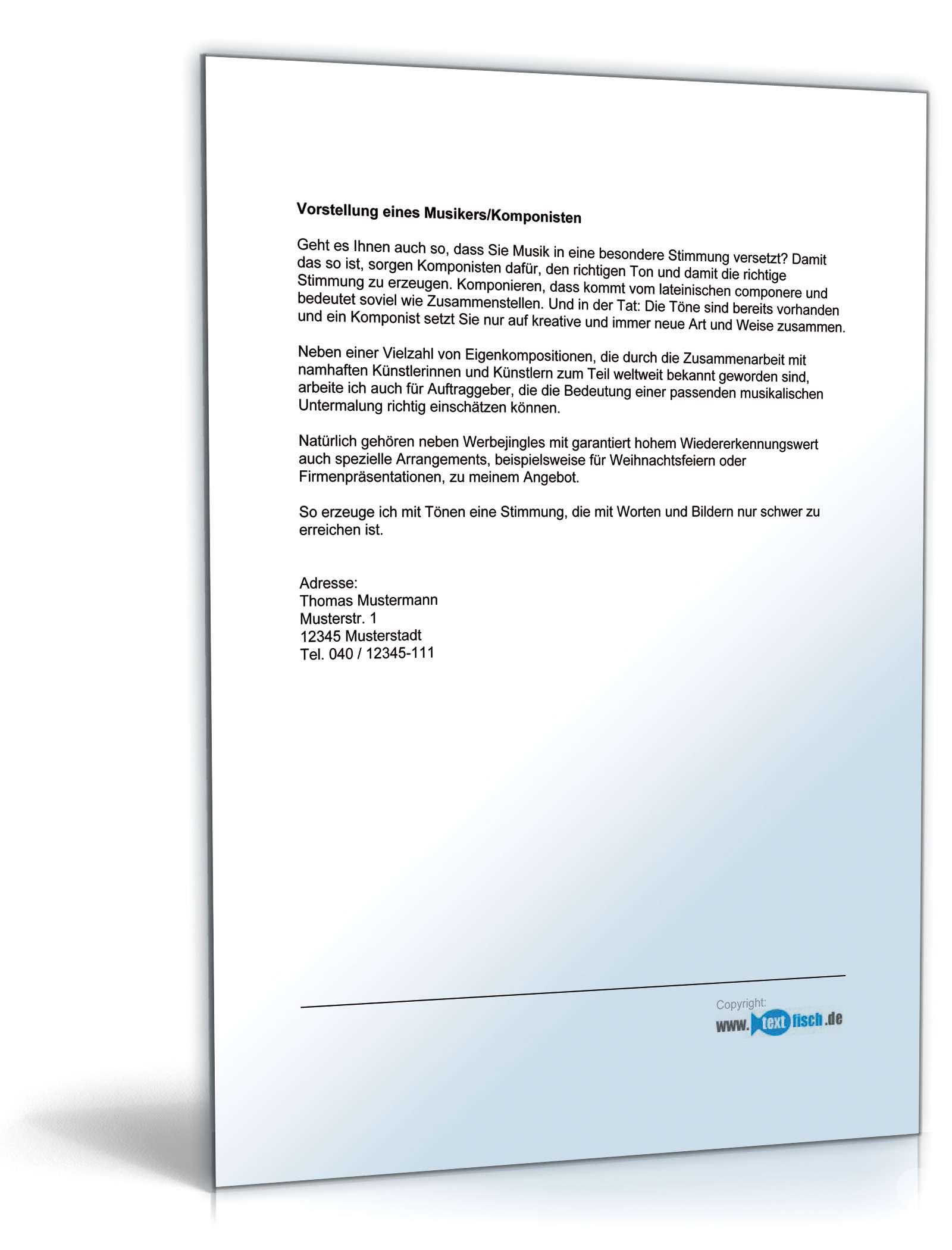 Werbetext für einen Komponist