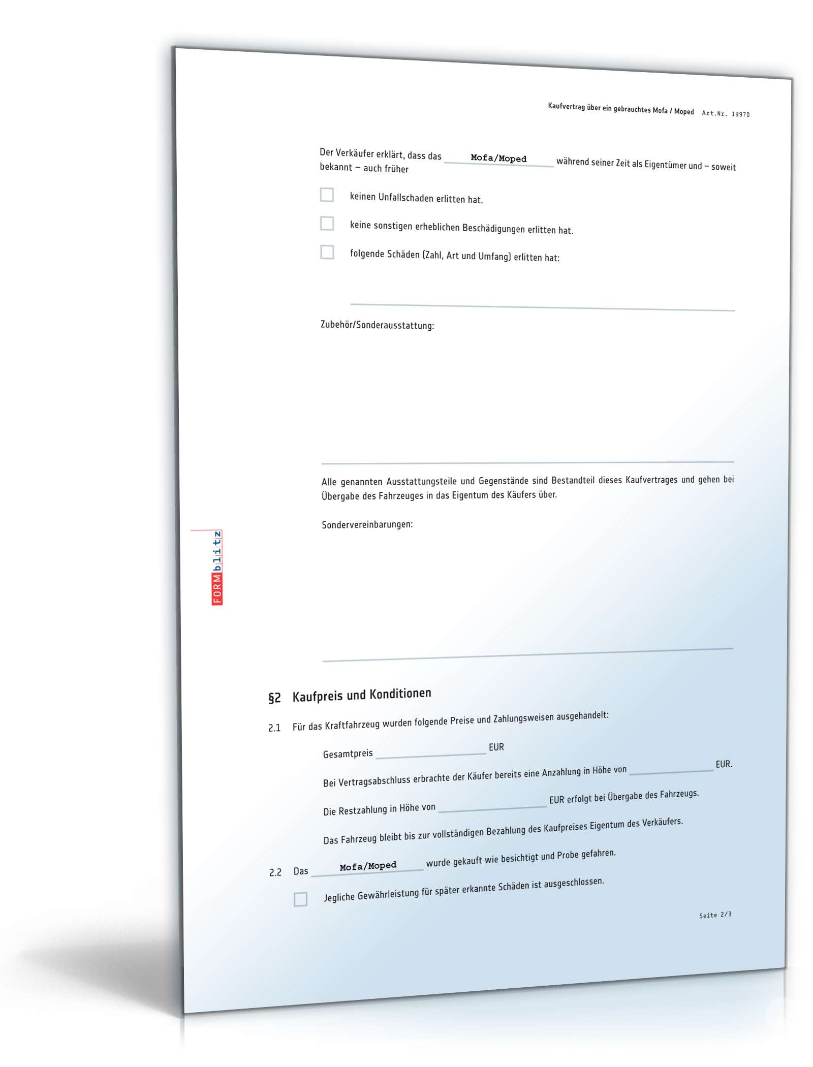 Kaufvertrag gebrauchtes Mofa PDF. Seite: 2