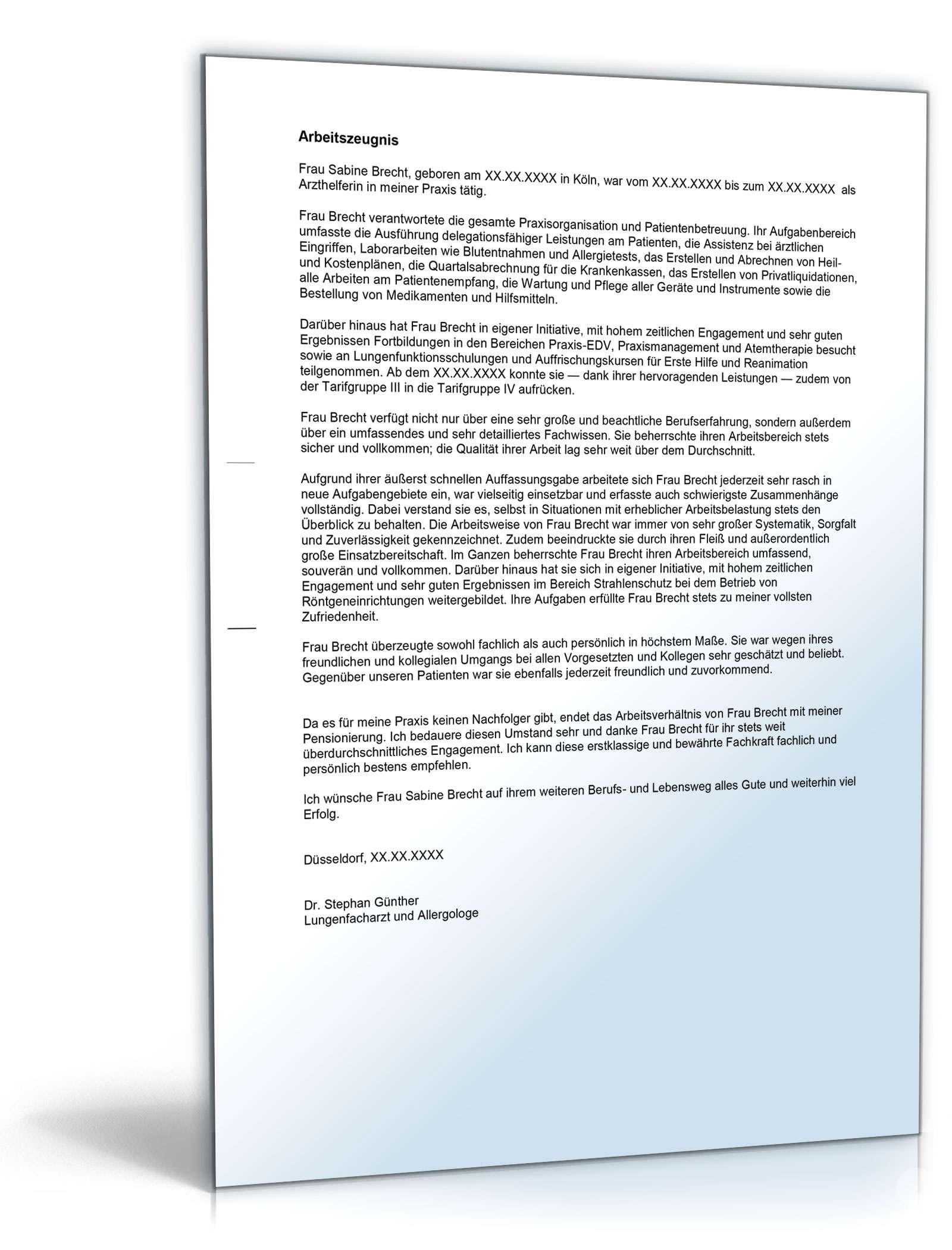 Arbeitszeugnis Arzthelferin Excel. Seite: 2