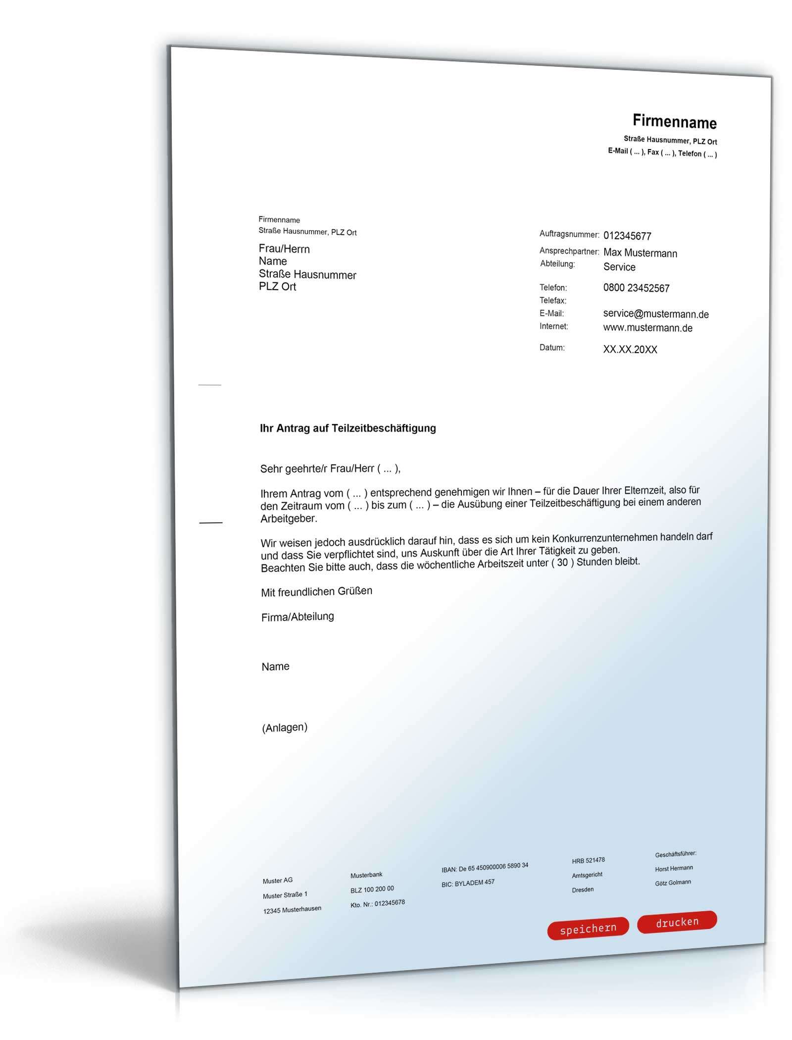 Bewilligung von Teilzeitarbeit in der Elternzeit PDF