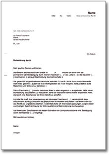 Beschwerde beim Vermieter über Ruhestörung Word