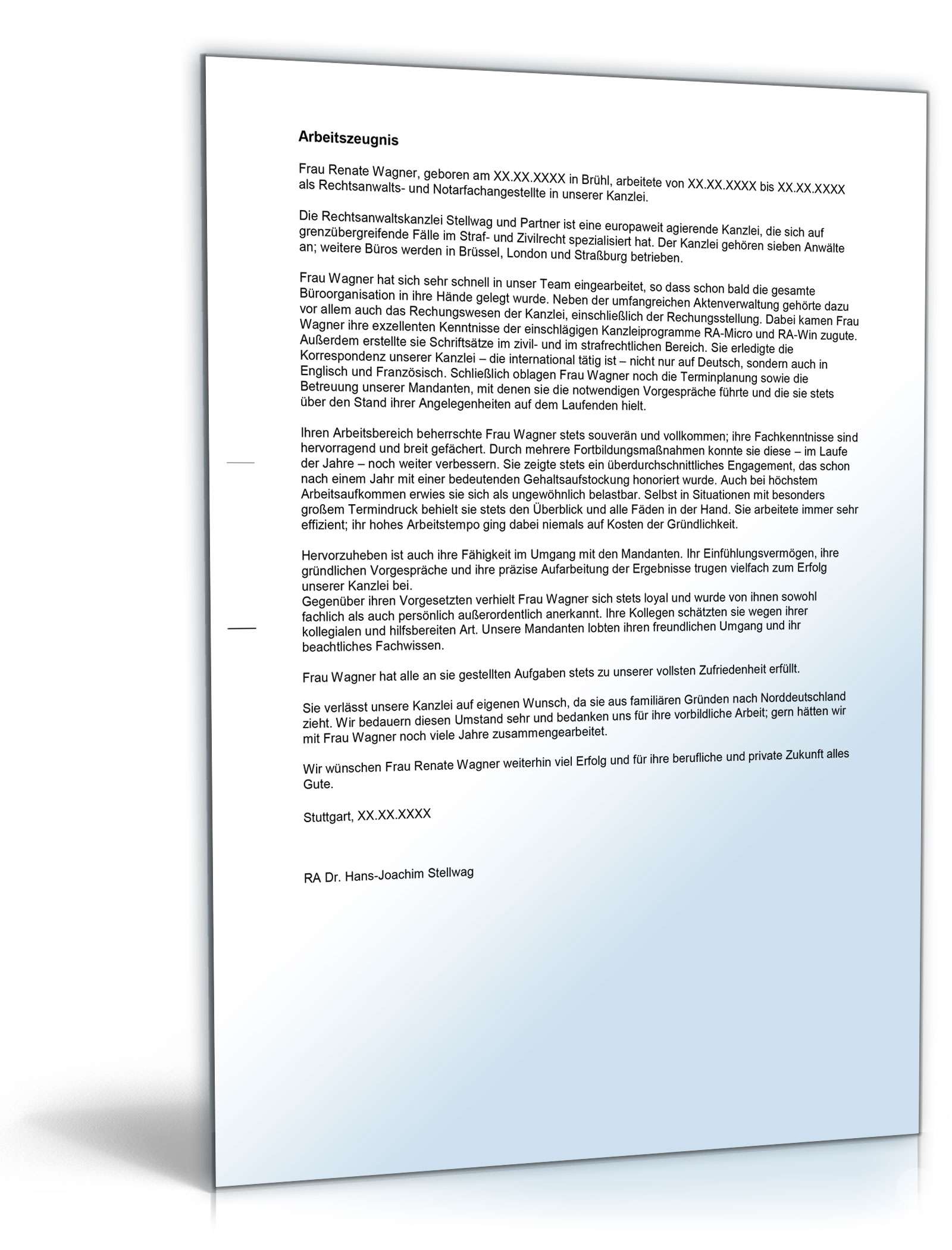 Arbeitszeugnis Rechtsanwaltsfachangestellte Excel. Seite: 2