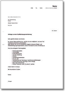 Anfrage Kfz-Versicherung Word