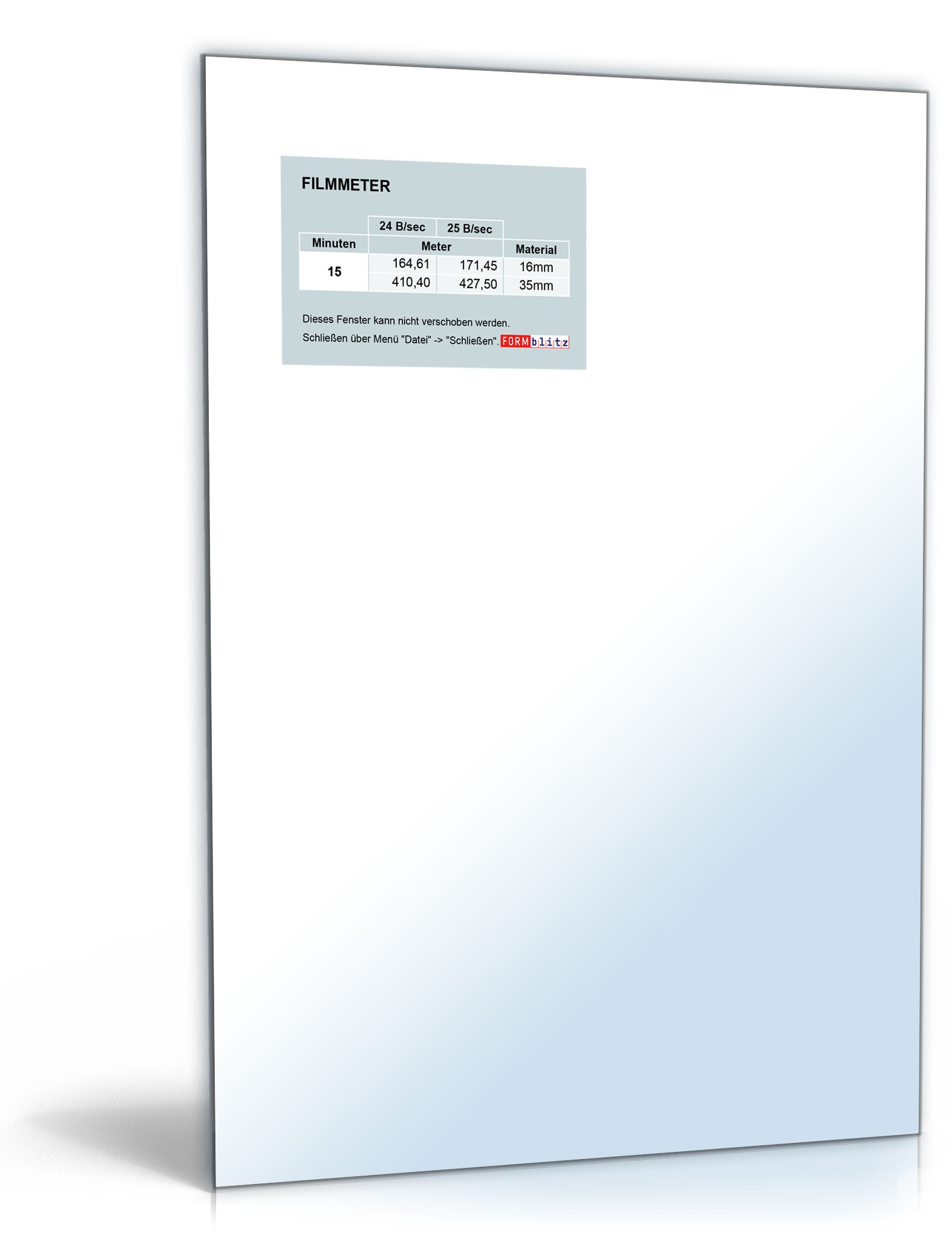 Umrechner Laufzeit in Filmmeter Excel