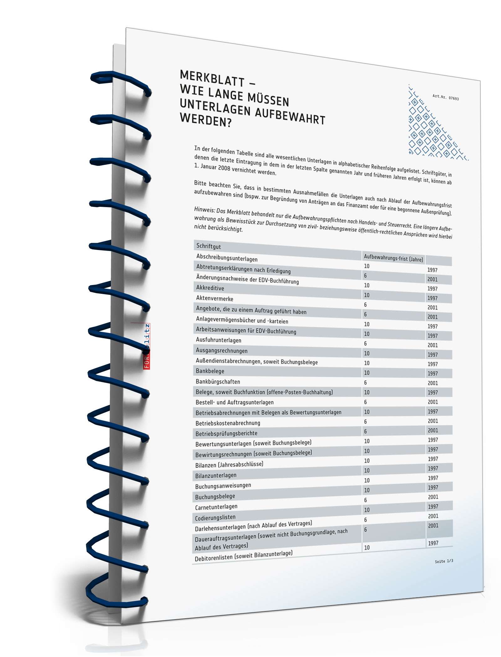 Merkblatt Unterlagenaufbewahrung PDF