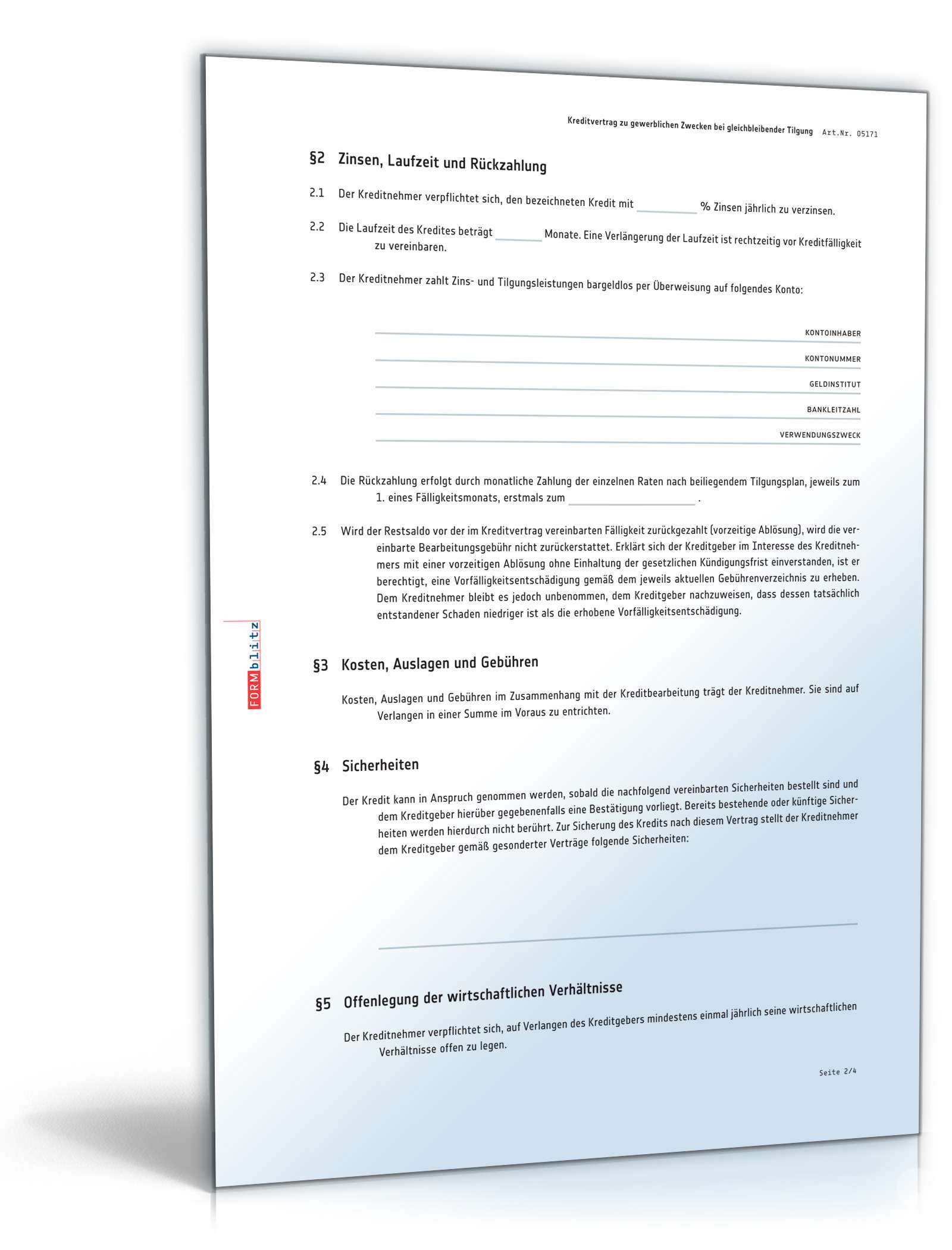 Kreditvertrag gewerblich bei gleichbleibender Tilgung PDF. Seite: 2