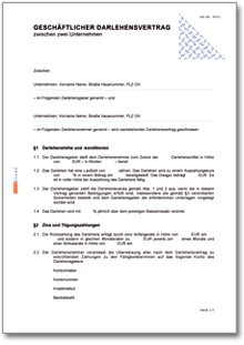 Unternehmer Darlehensvertrag | Vorlage zum Download