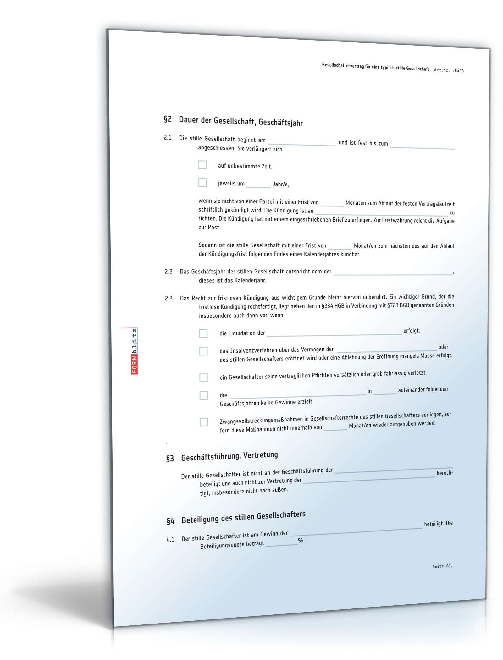 Gesellschaftsvertrag stille Beteiligung PDF. Seite: 2