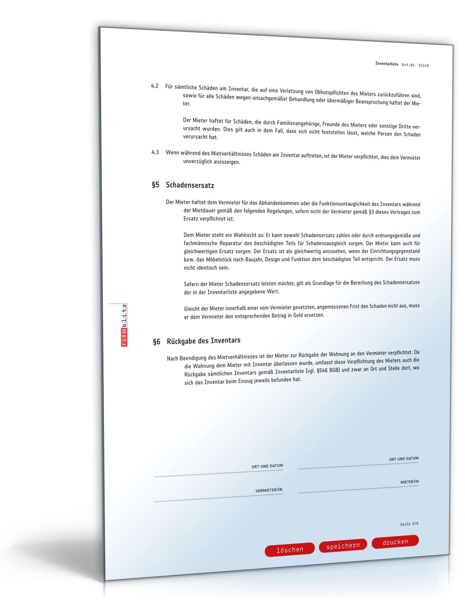 Inventarliste Mietvertrag PDF. Seite: 5