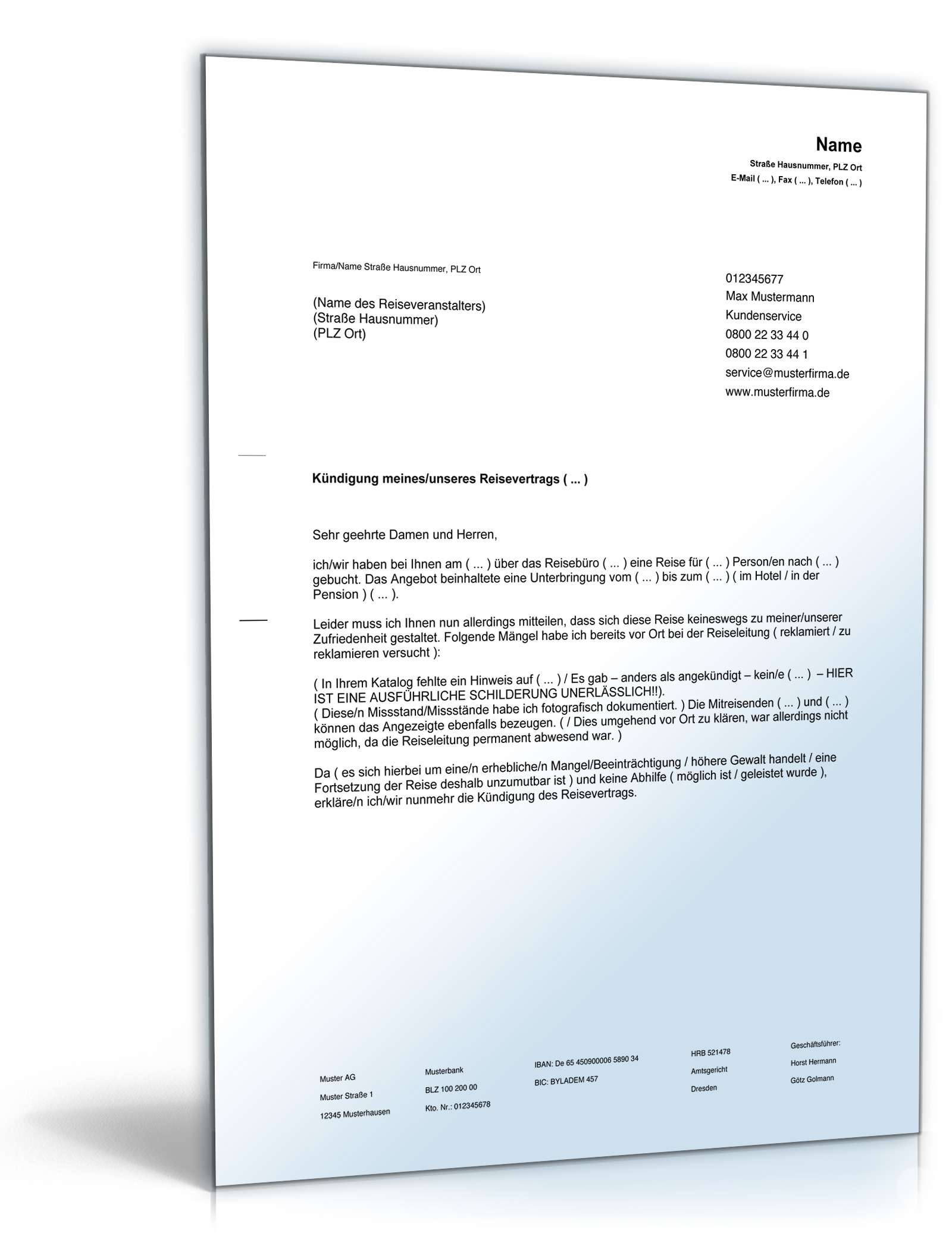 Kündigung Reisevertrag PDF