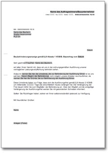 Baubehinderungsanzeige mit Fristverlängerung Word