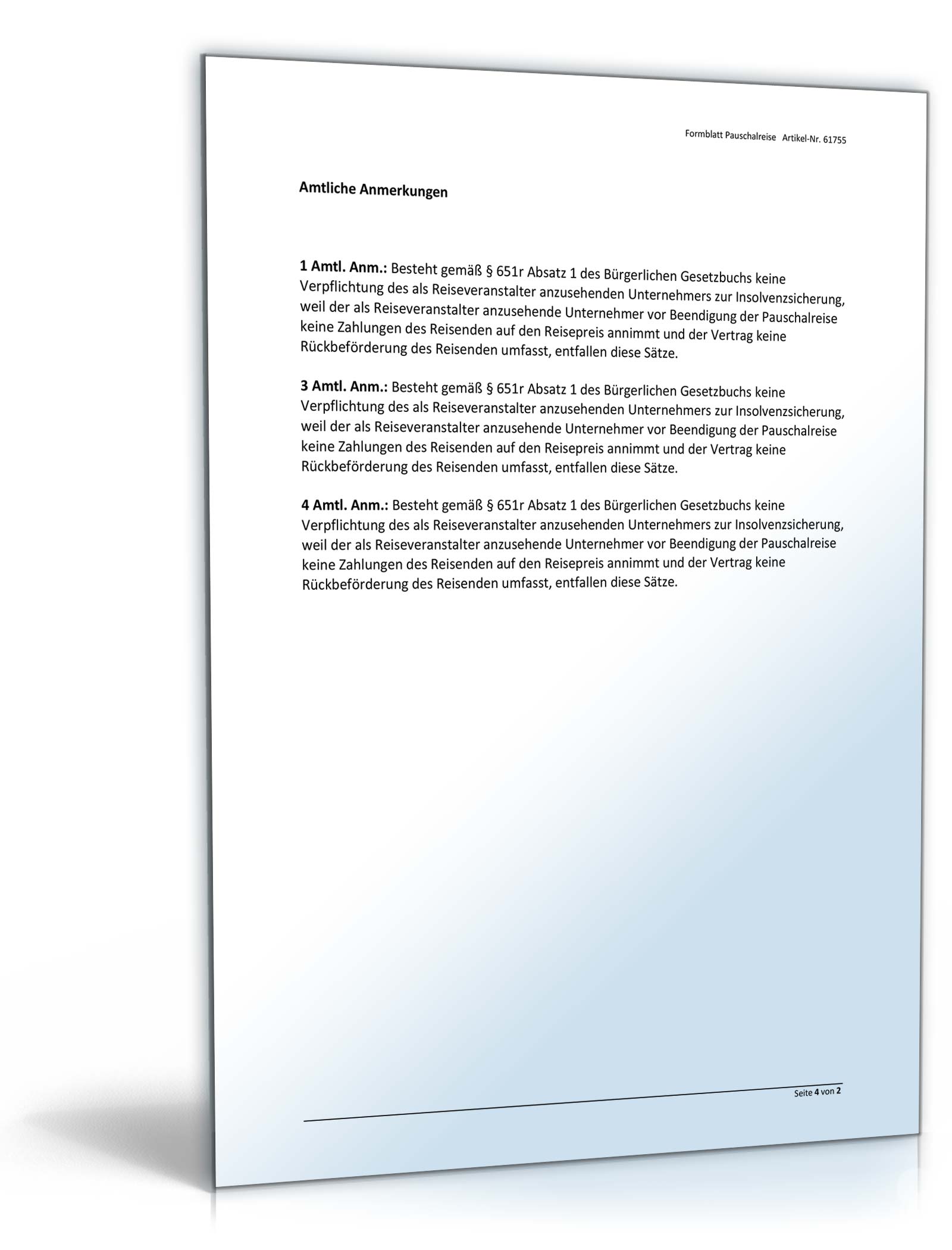 Formblatt Pauschalreise § 651c BGB Word. Seite: 4