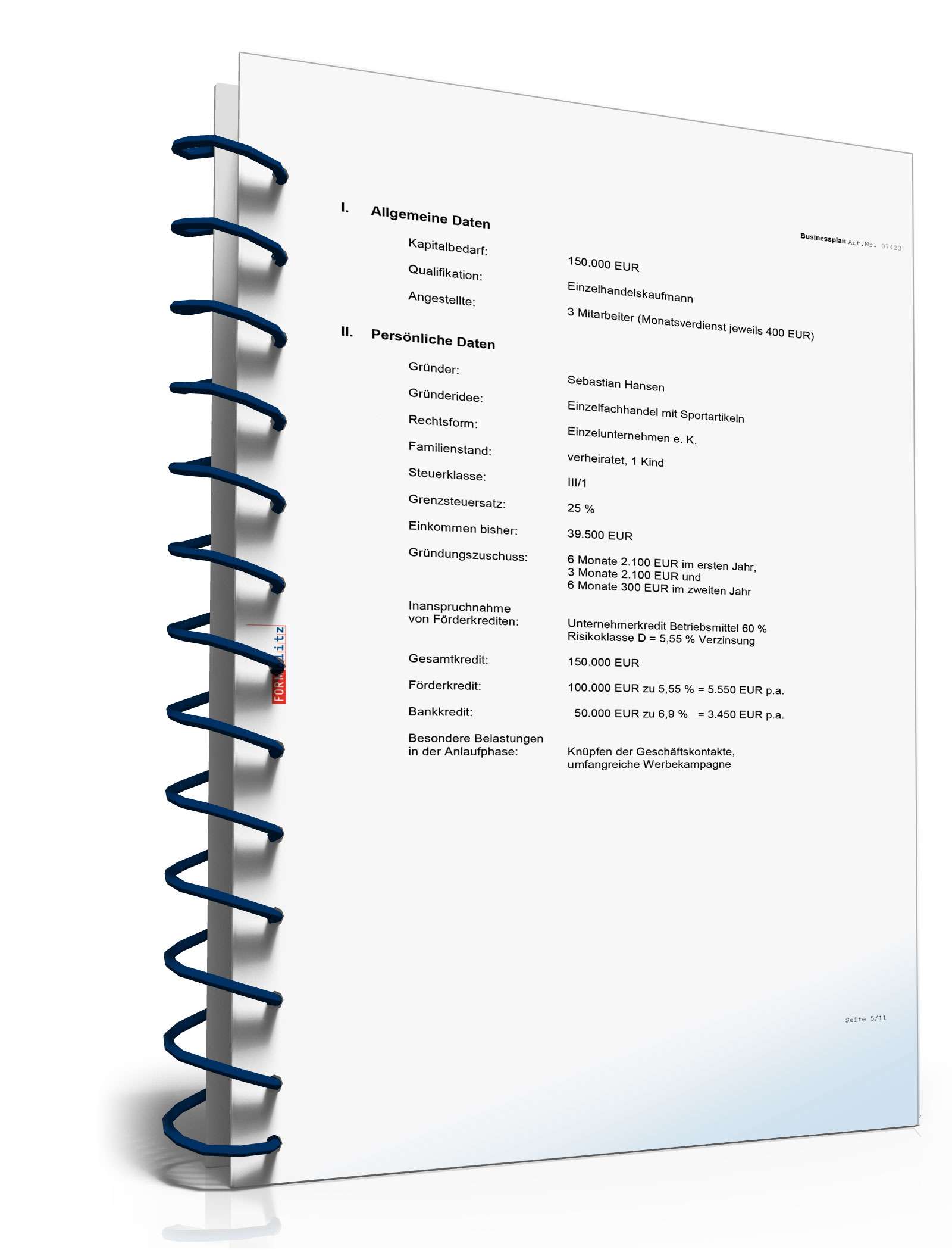 Businessplan Sportartikelladen Excel. Seite: 2