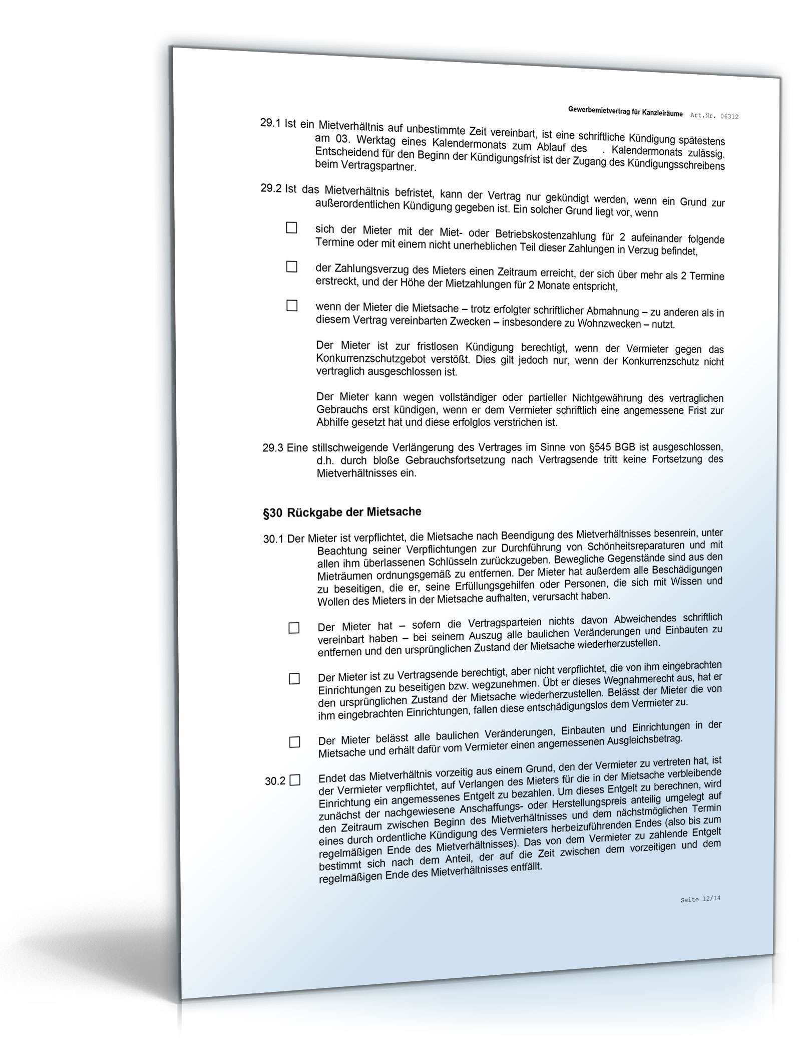 Gewerbemietvertrag Kanzleiräume Word. Seite: 12