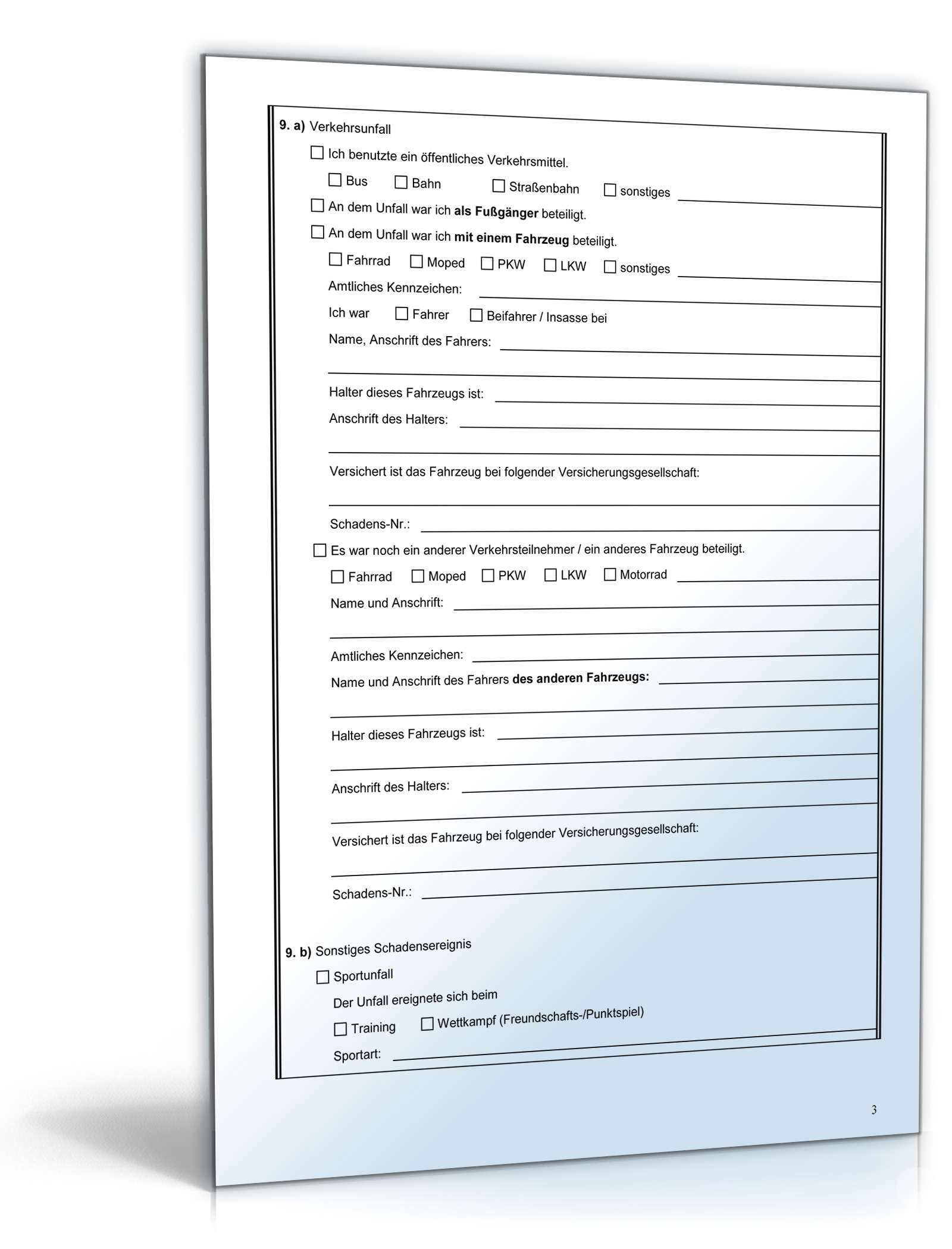 Unfallfragebogen SGB II Bürgergeld PDF. Seite: 3