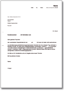 Mitteilung an die Agentur für Arbeit (Absage eines Gesprächstermines) Word