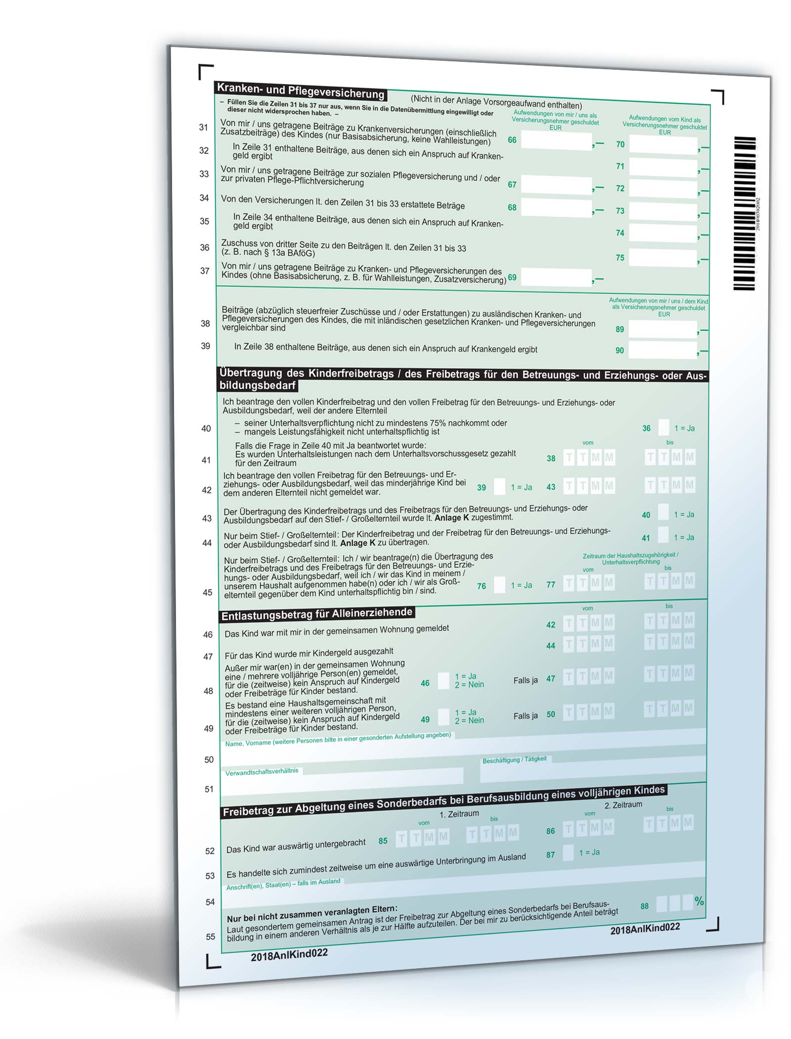 Anlage Kind 2018 PDF. Seite: 2
