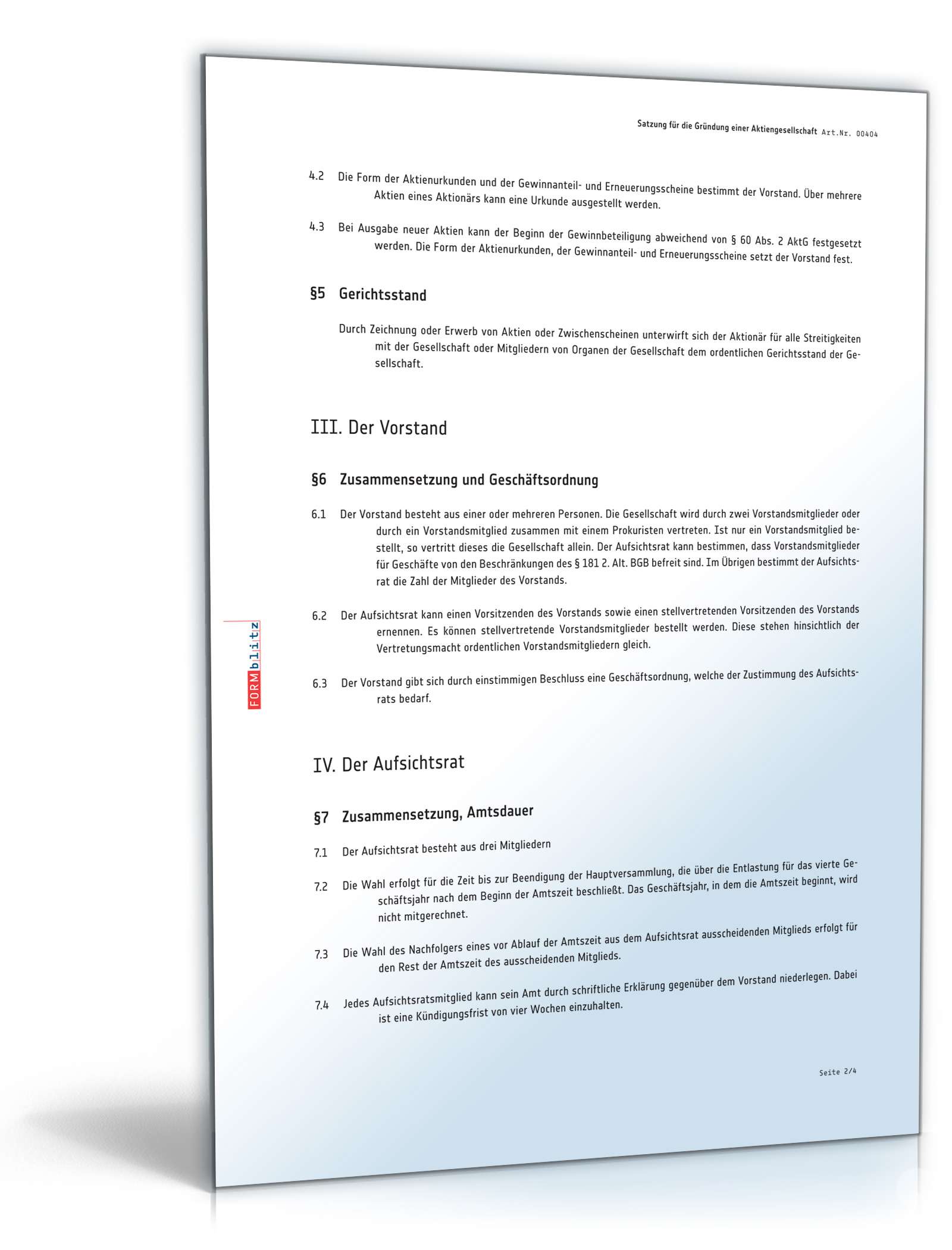 Mustersatzung Aktiengesellschaft PDF. Seite: 2