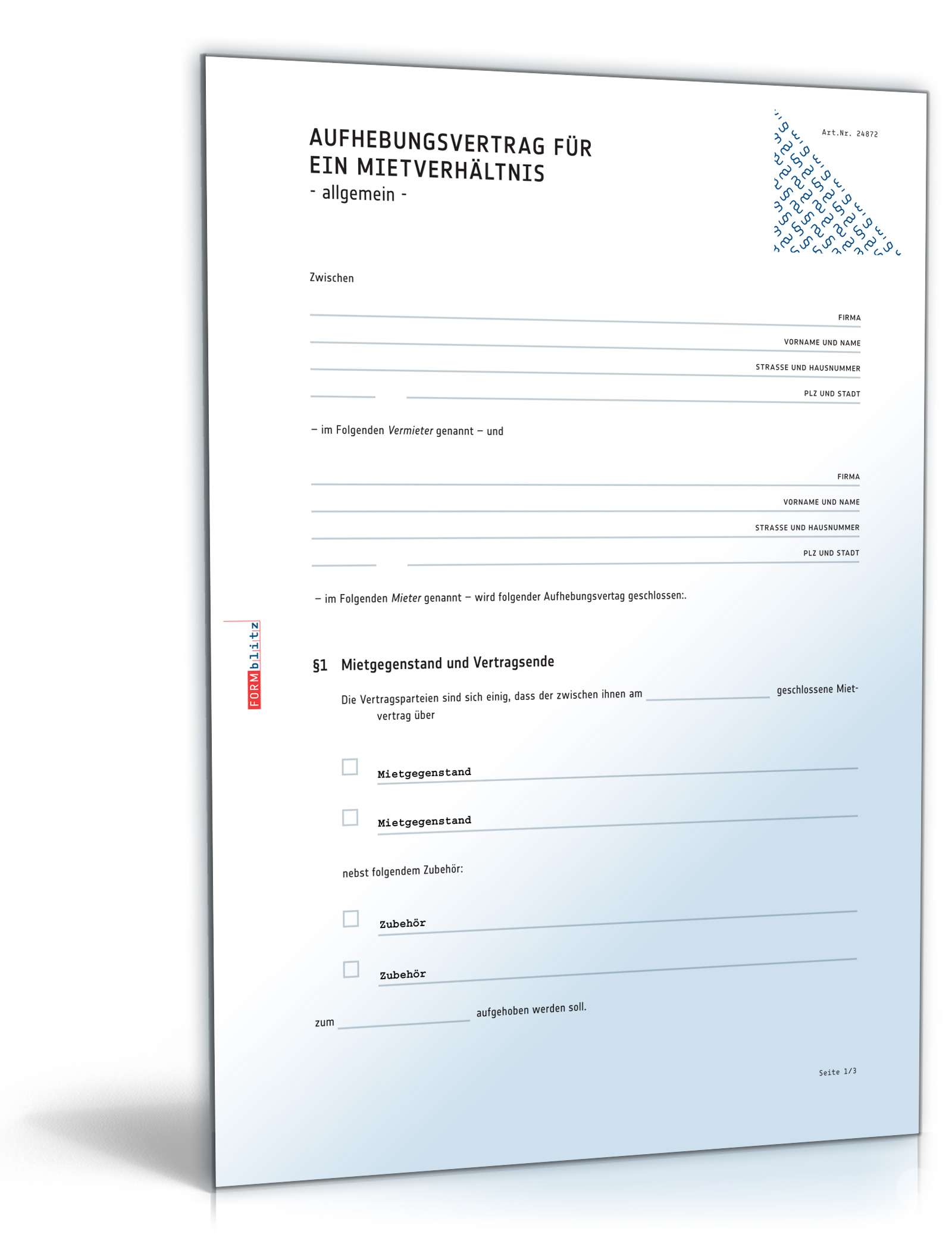 Aufhebungsvertrag Mietvertrag Gegenstand PDF