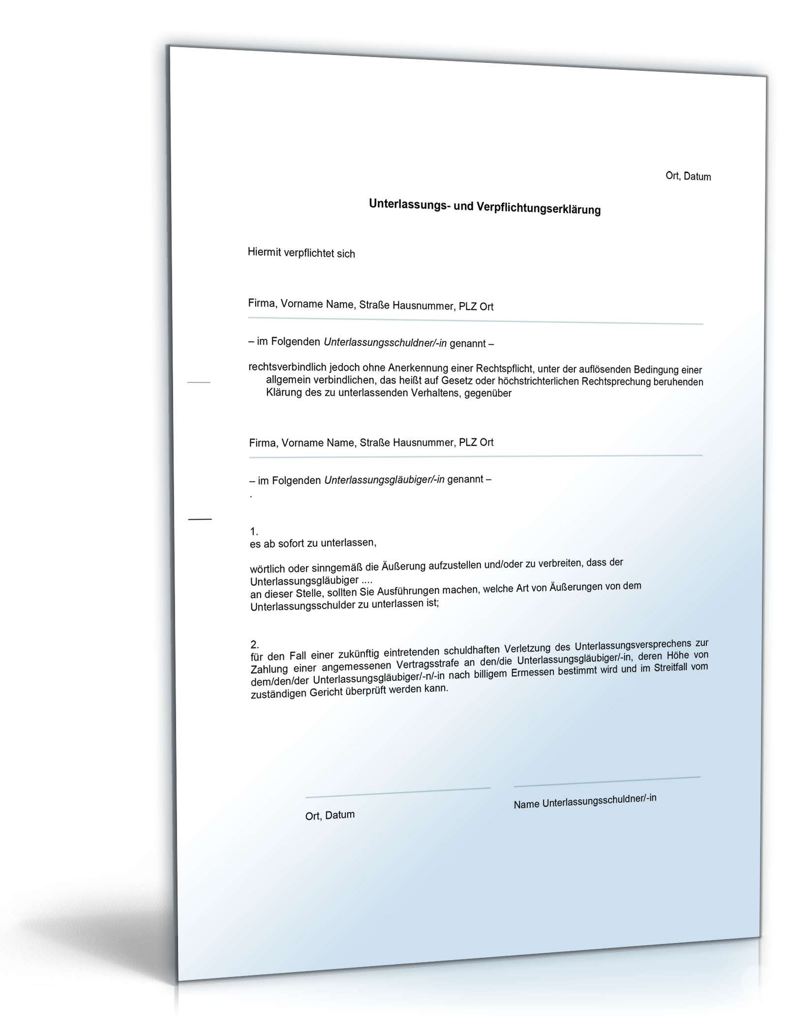 Unterlassungserklärung üble Nachrede Word