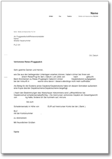 Reklamation Verlust Reisegepäck Word