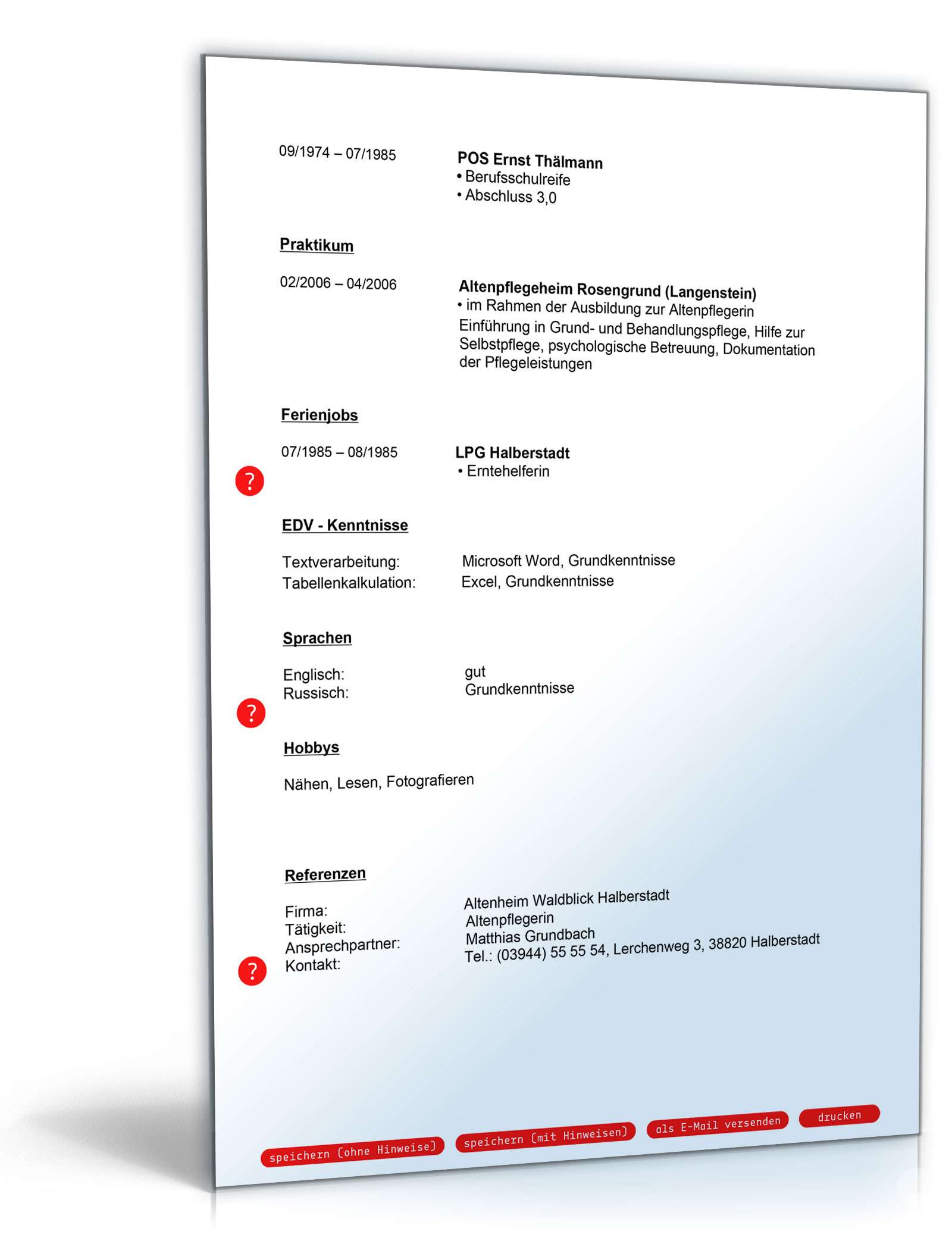 Lebenslauf Pflegehelfer PDF. Seite: 3