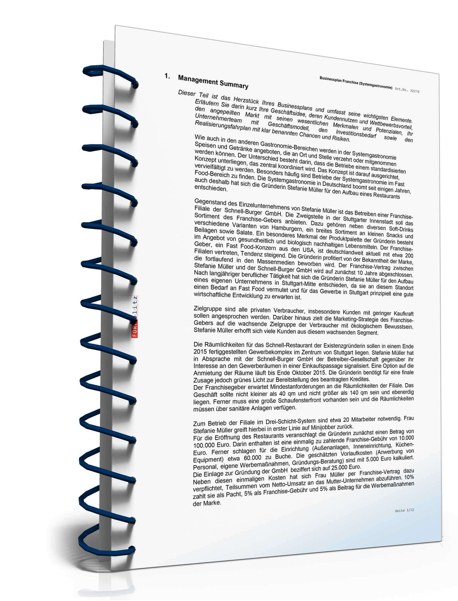 Businessplan Franchise (Systemgastronomie) Excel. Seite: 7