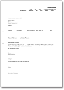 Widerruf Prokura Word