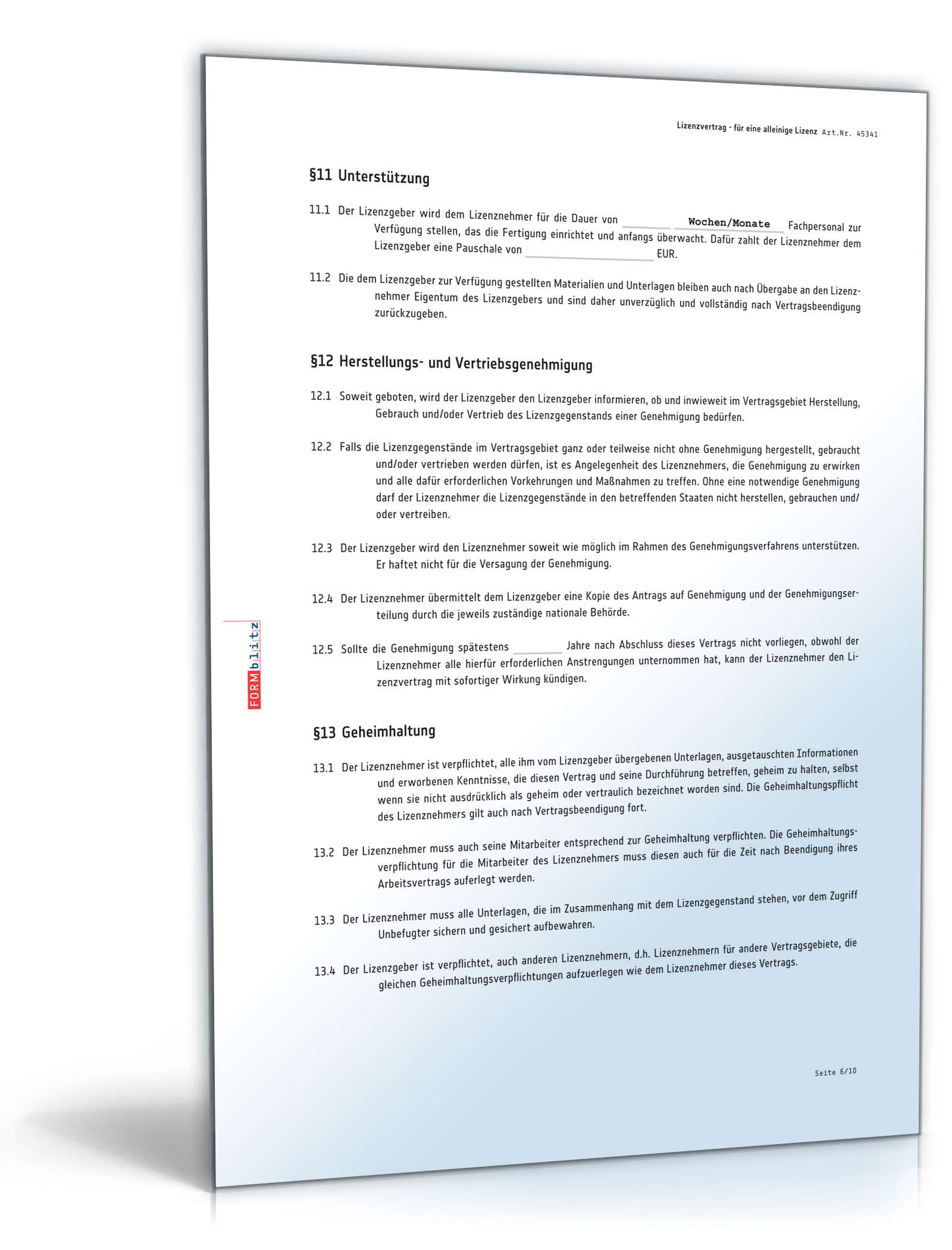 Lizenzvertrag alleinige Lizenz PDF. Seite: 6