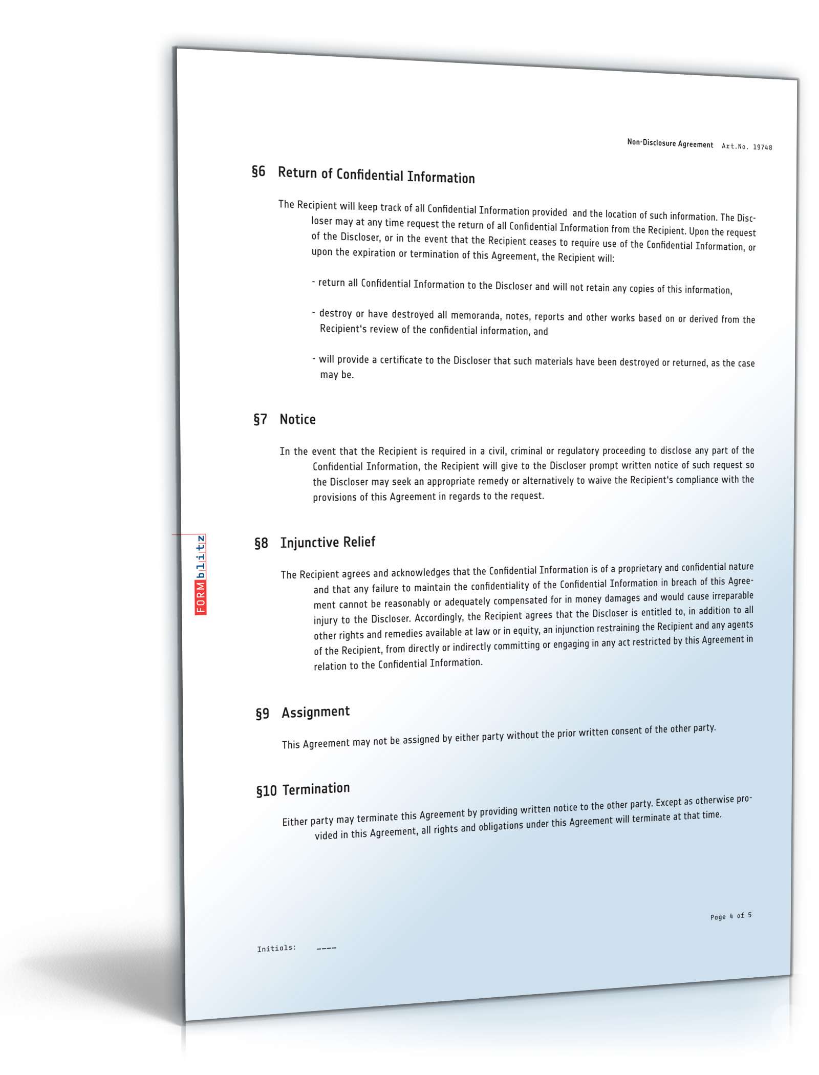 Geheimhaltungsvereinbarung auf Englisch PDF. Seite: 4